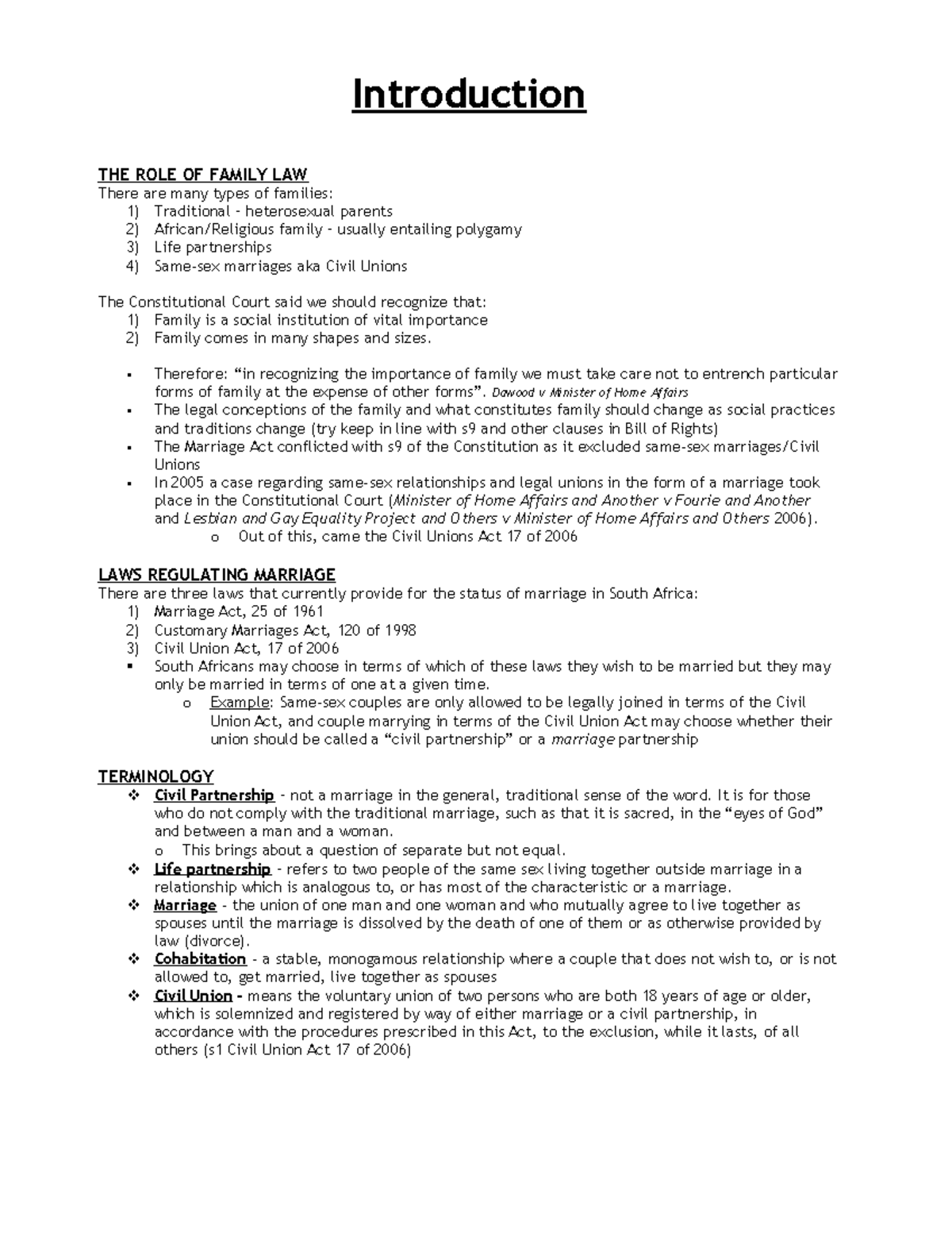 01 - Introduction - Family Law Notes - Introduction THE ROLE OF FAMILY ...
