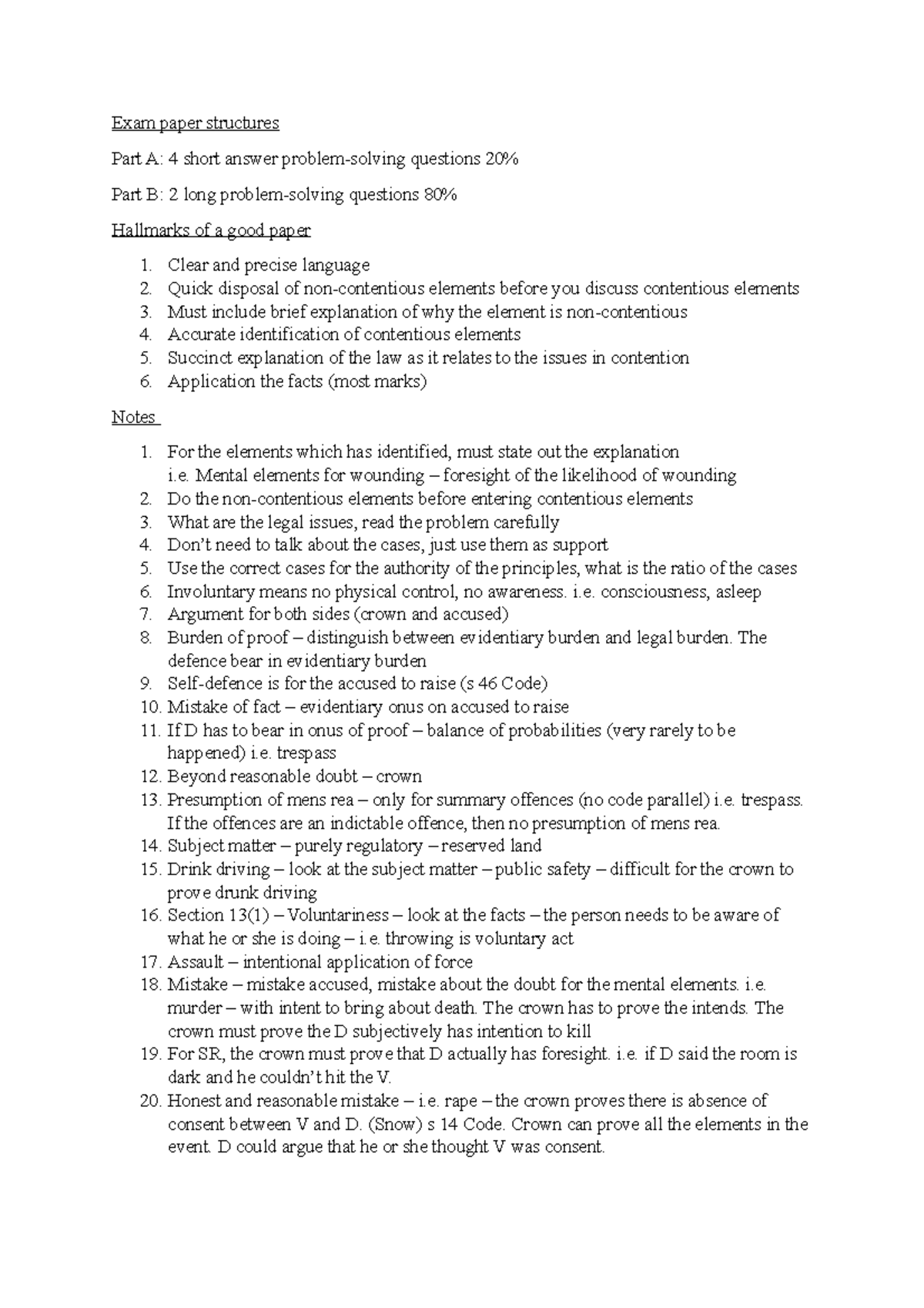 Criminal Law Revision Lecture - Exam paper structures Part A: 4 short ...