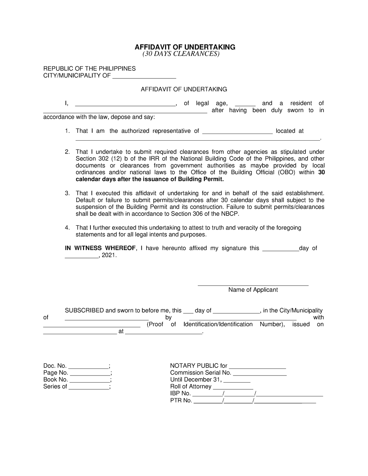 affidavit-of-undertaking-affidavit-of-undertaking-30-days-clearances