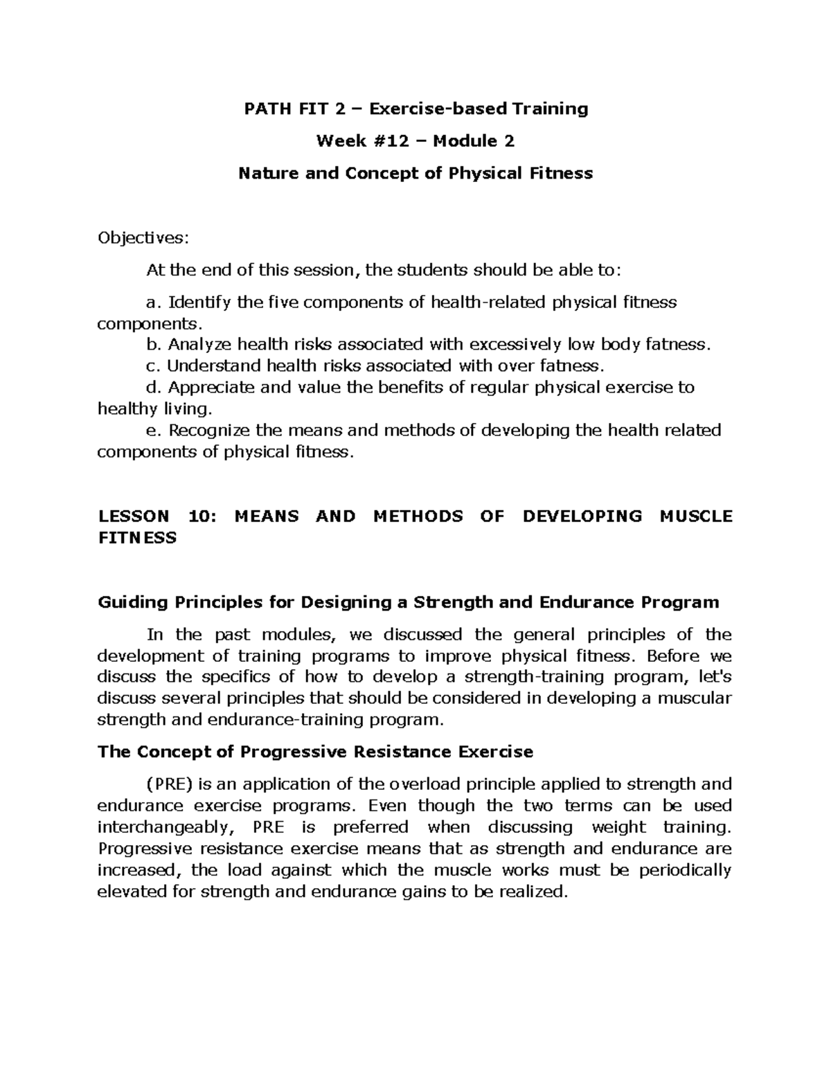 L10 Means and methods of developing muscle fitness PATH FIT 2