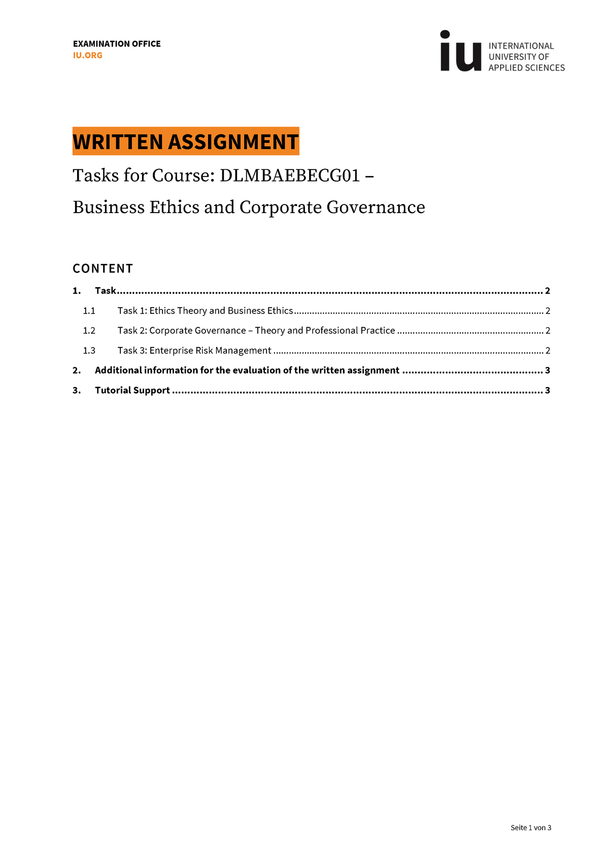 written assignment iu