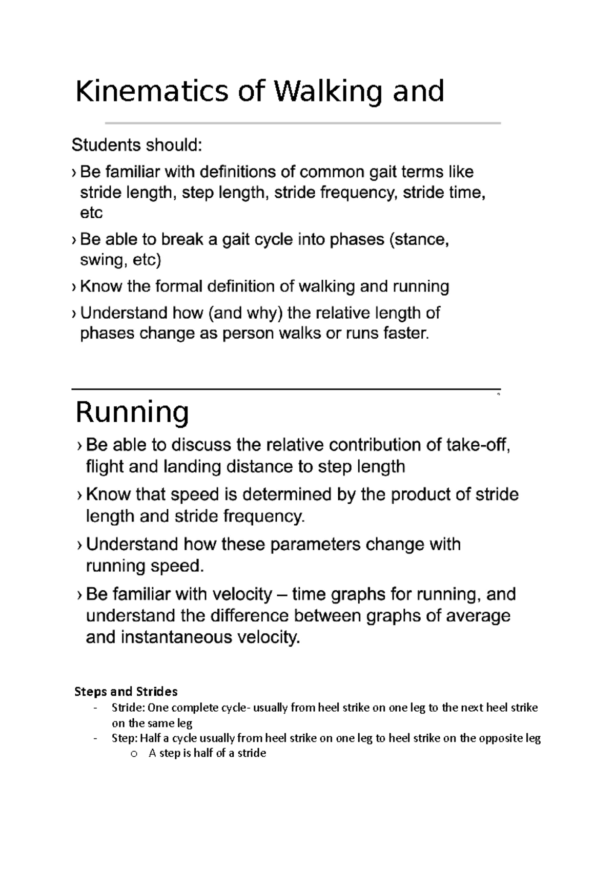 Lecture 3 Kinematics of Walking and Running Kinematics of Walking