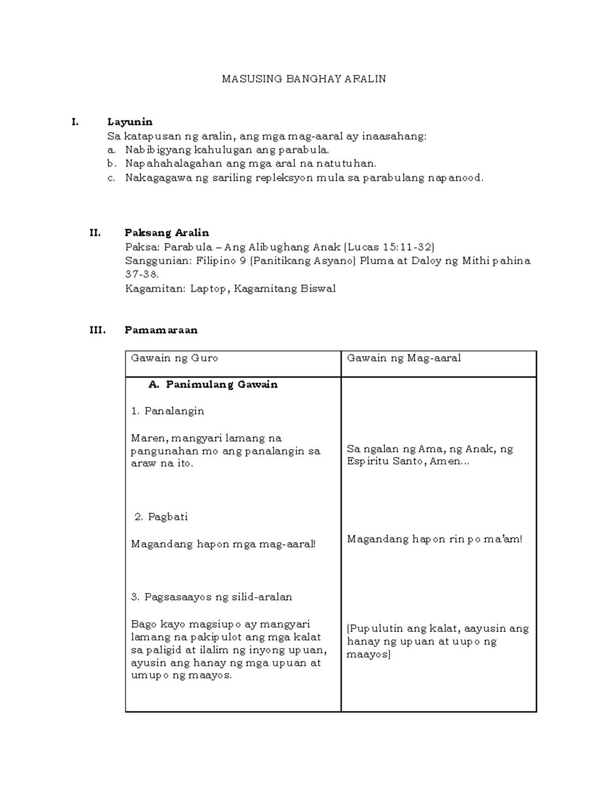 Prof Ed 103 lesson plan for education MASUSING BANGHAY ARALIN I