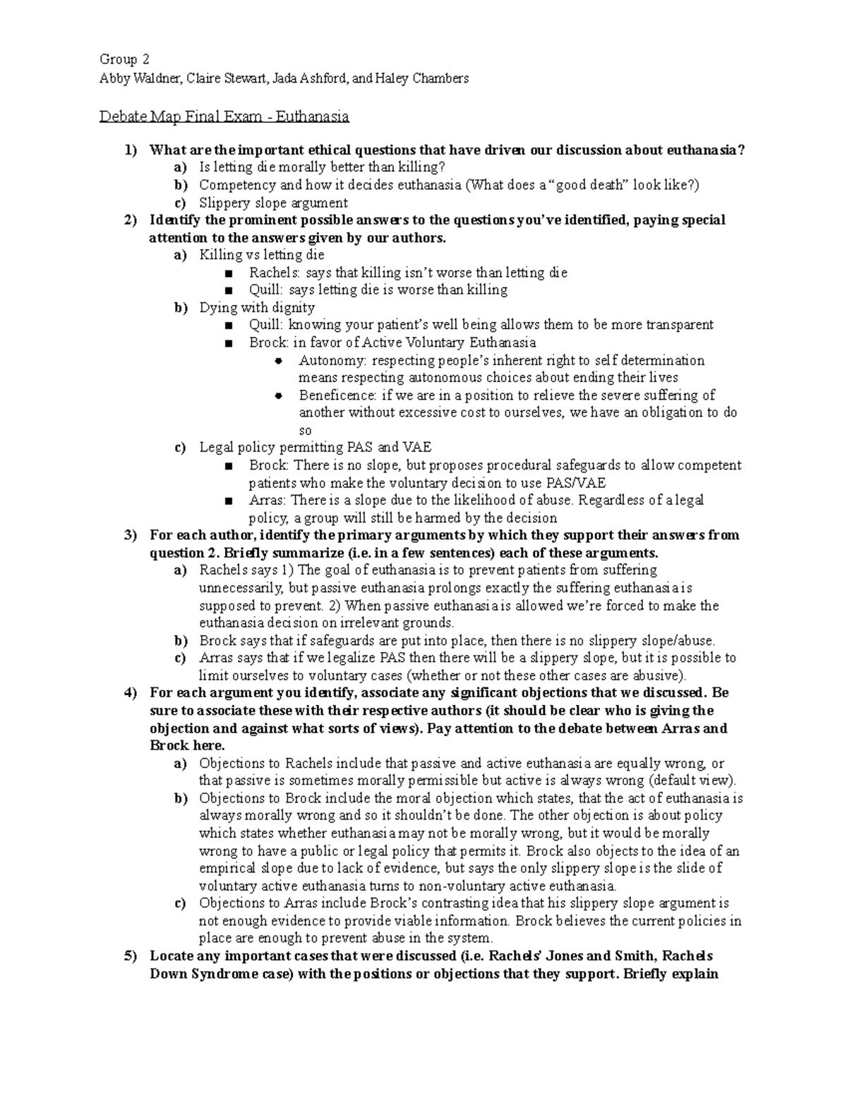 Euthanasia debate map Final - Group 2 Abby Waldner, Claire Stewart ...