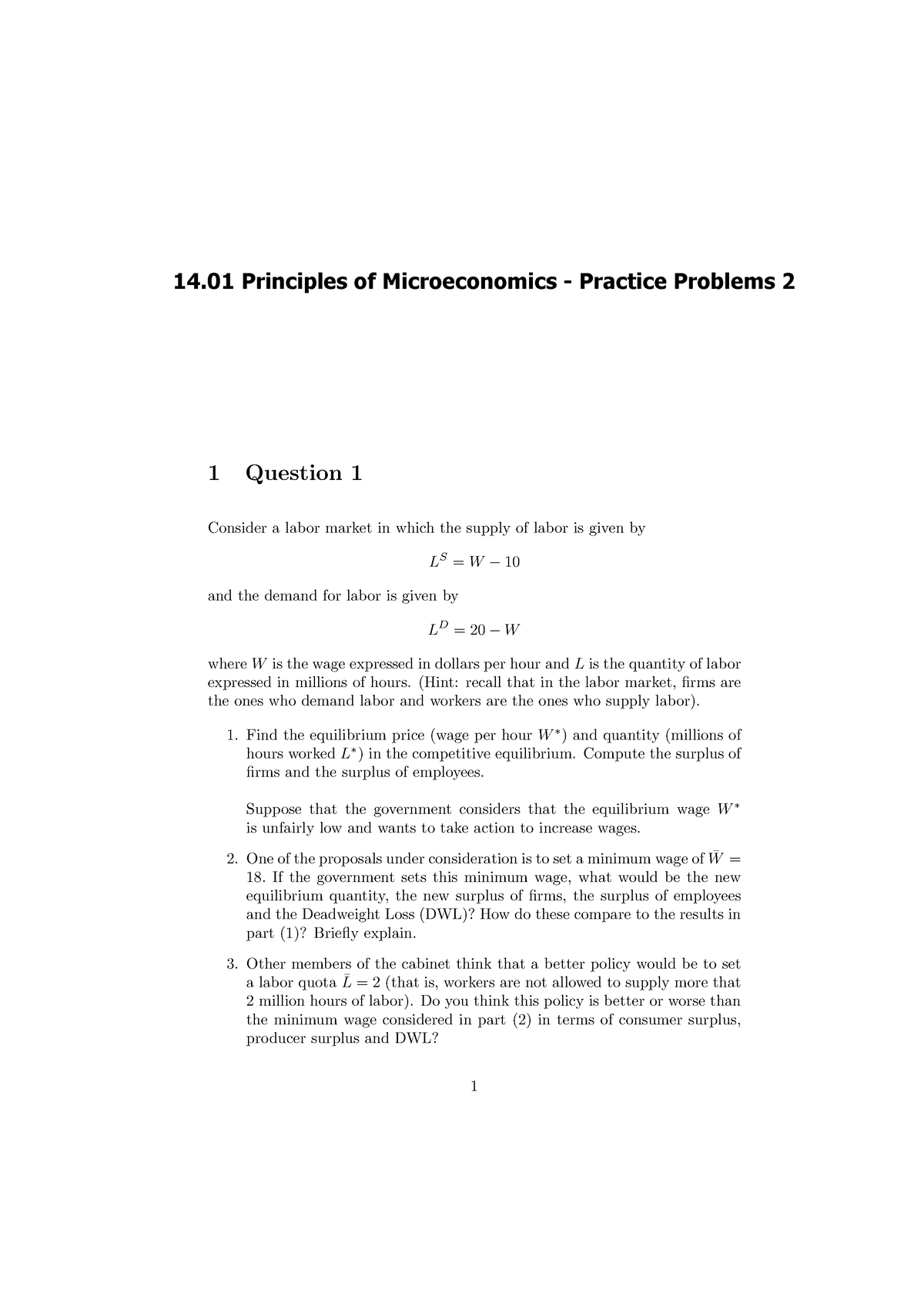 14.01 Principles Of Microeconomics - Practice Problems 2 - 14 ...