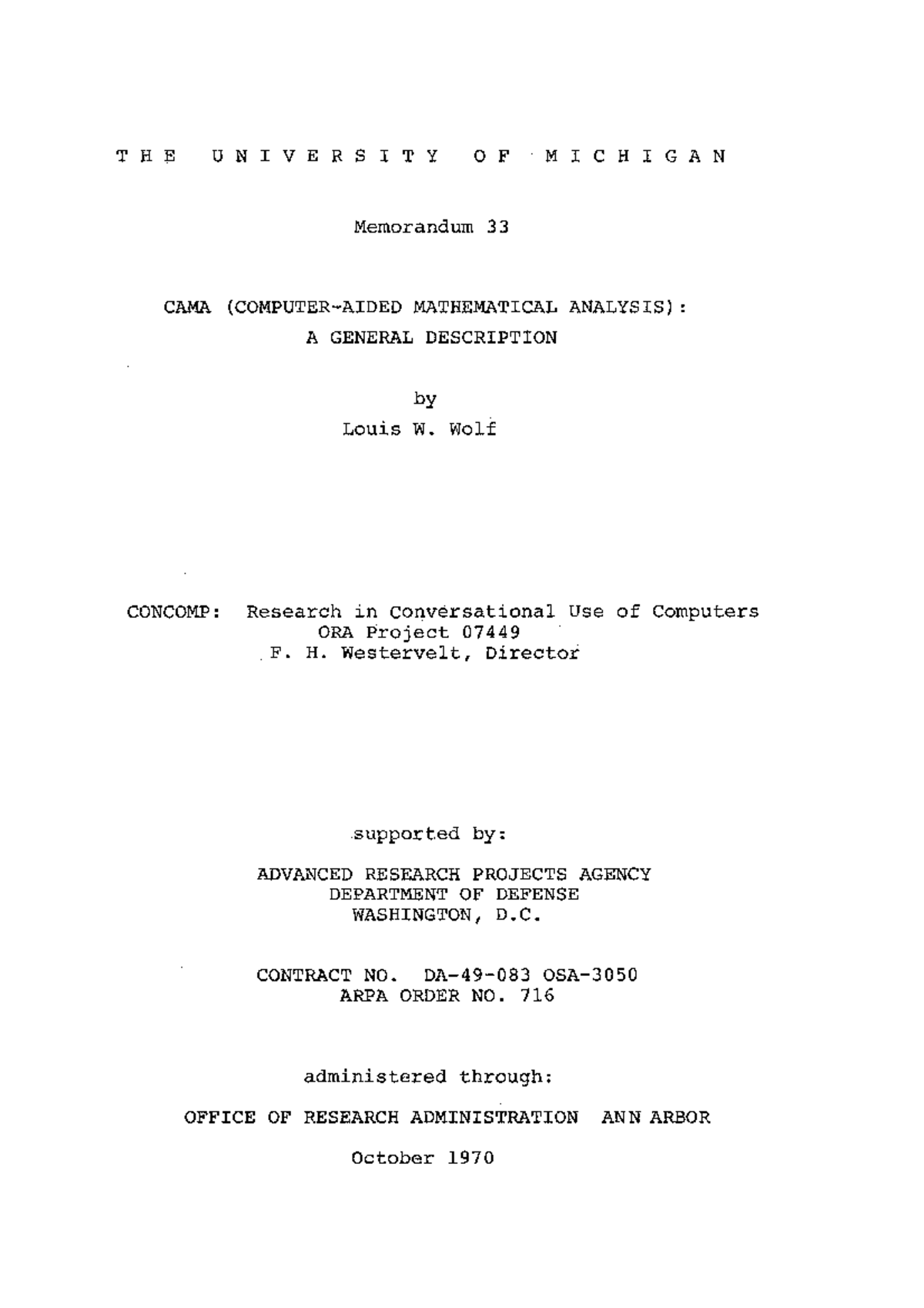 CAMA (computer-aided mathematical analysis) a general description (Wolf ...