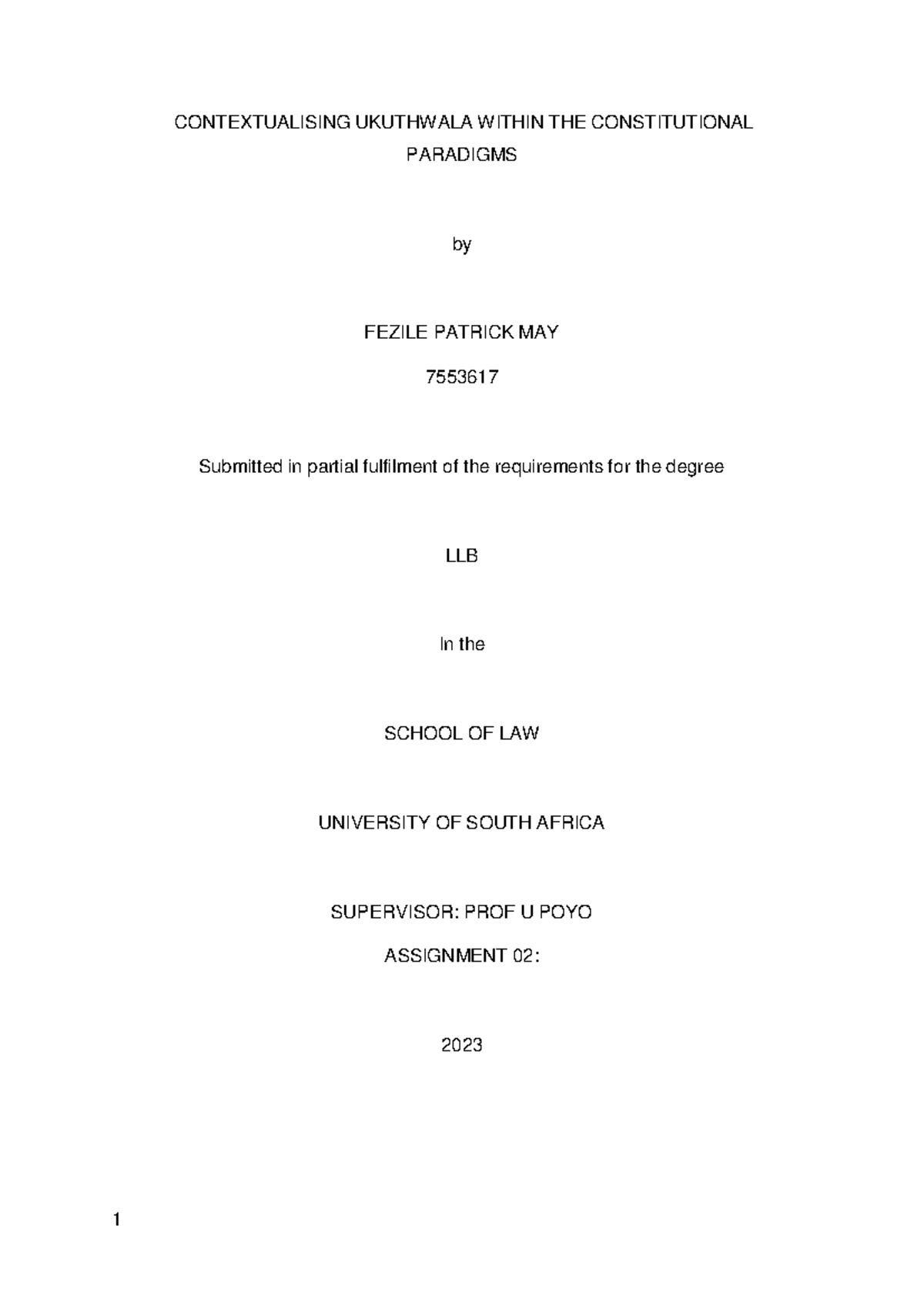 LME3701 Assign 2 - Contextualising ukuthwala within the constitutional ...