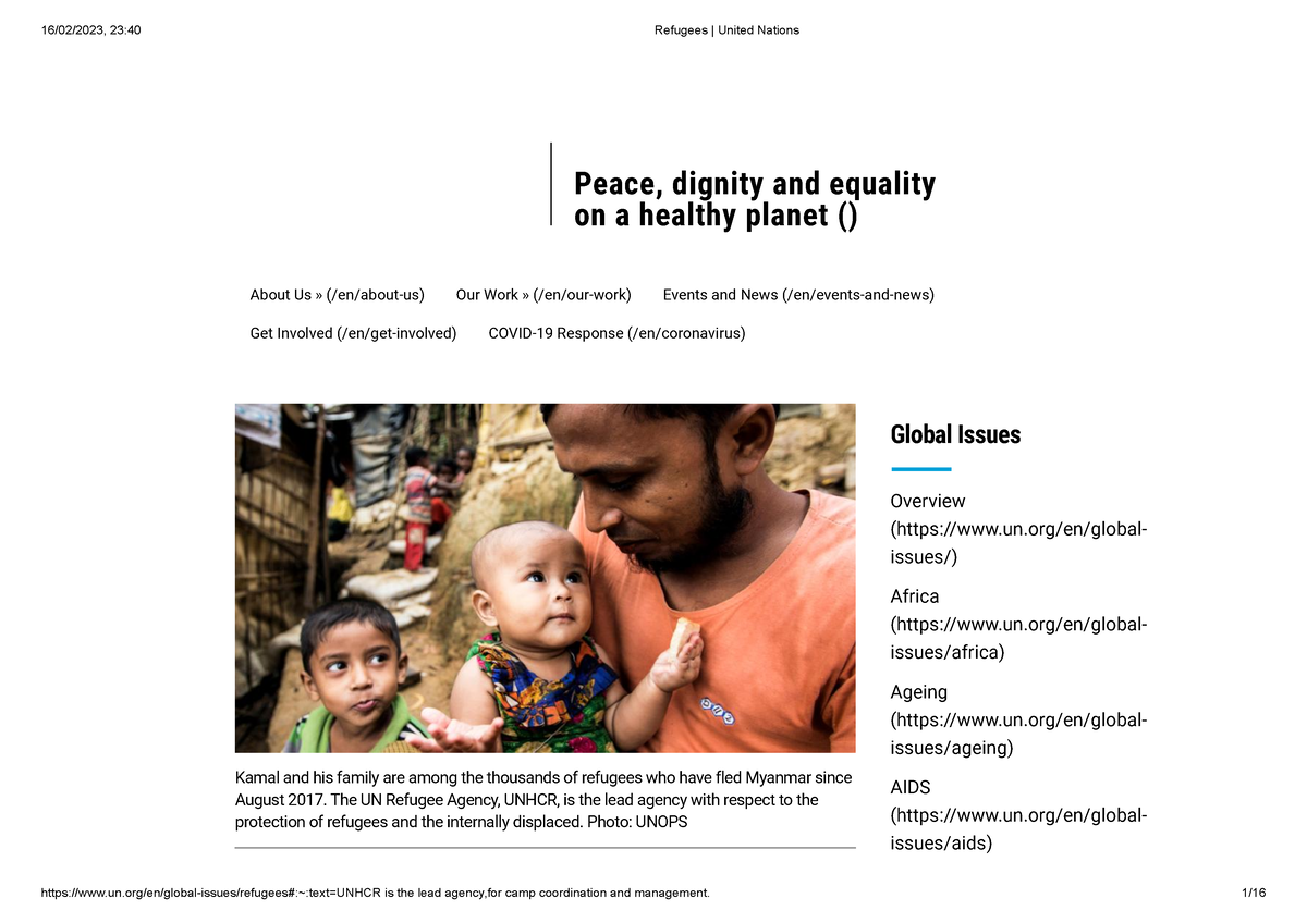 Refugees United Nations - Peace, Dignity And Equality On A Healthy ...