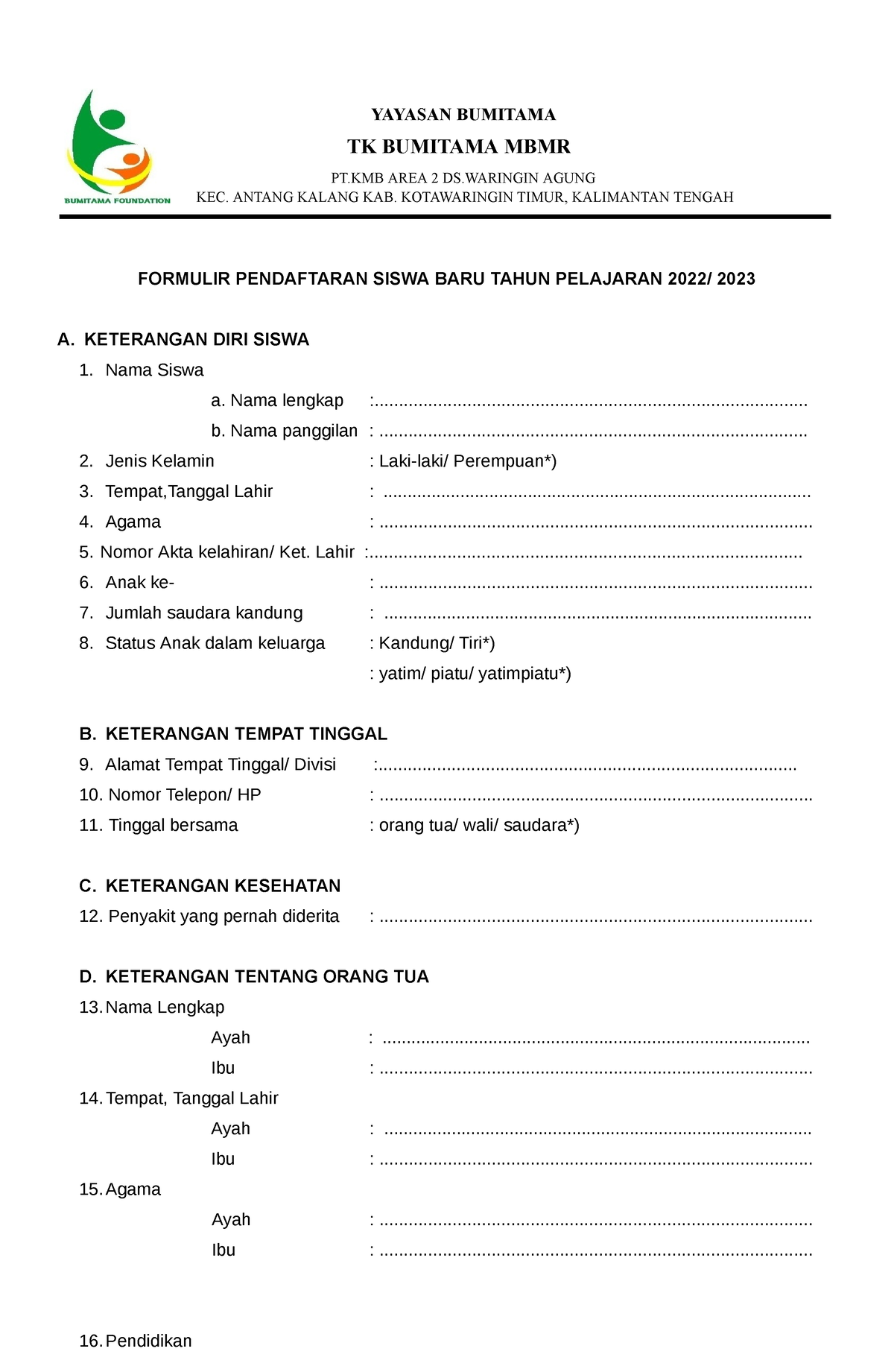 Form.Pendaftaran TK MBMR 2022 -Rev - YAYASAN BUMITAMA TK BUMITAMA MBMR ...