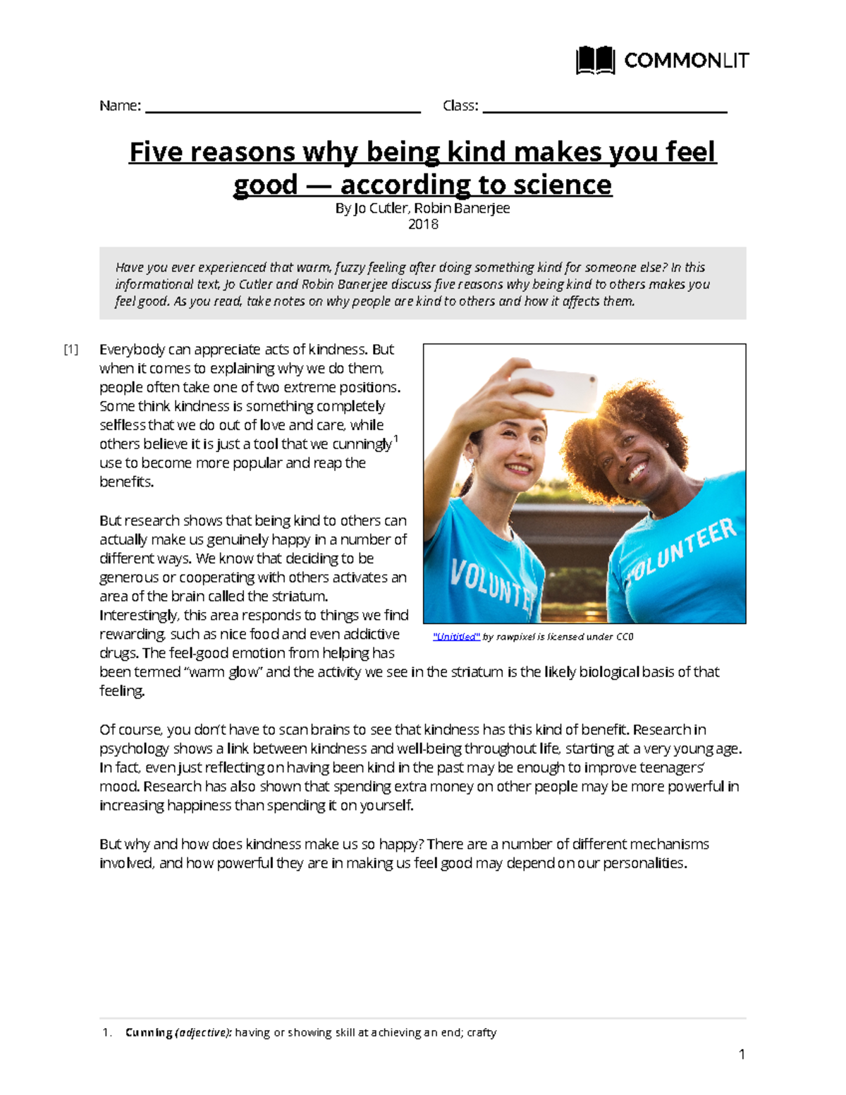 Being Kind - worksheet - Name: Class: 