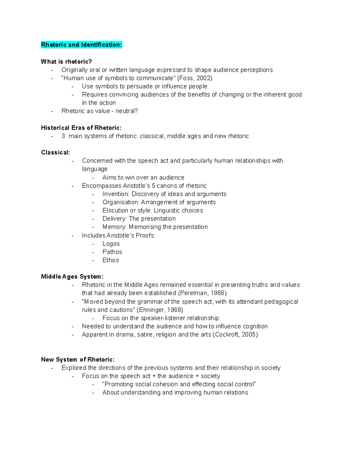 Week Two Lecture Rhetoric and Identification - Rhetoric and ...