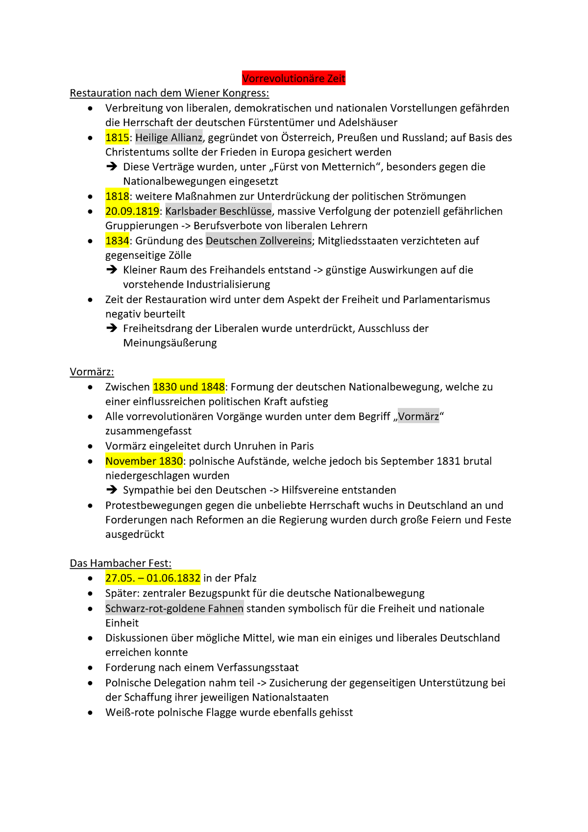 Abitur geschichte q3 - Vorrevolutionäre Zeit Restauration nach dem