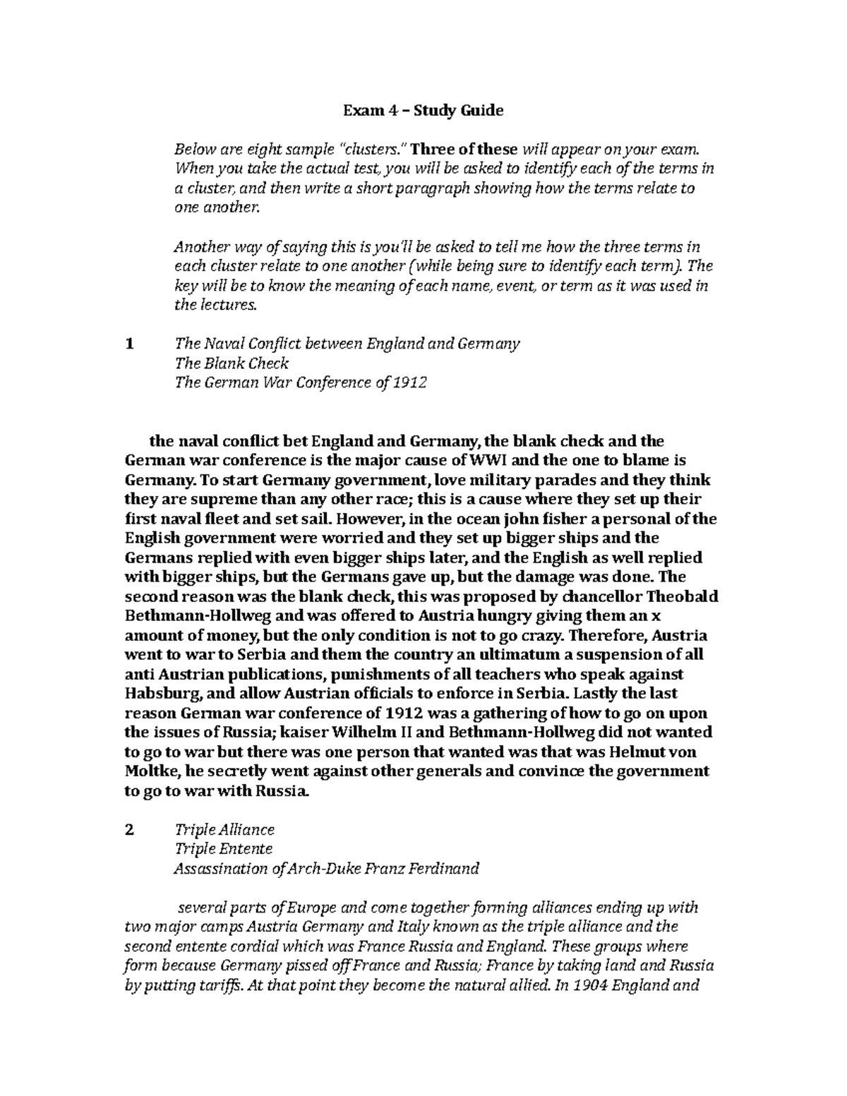 Exam 4 Study Guide(1) - Notes - Exam 4 – Study Guide Below Are Eight ...