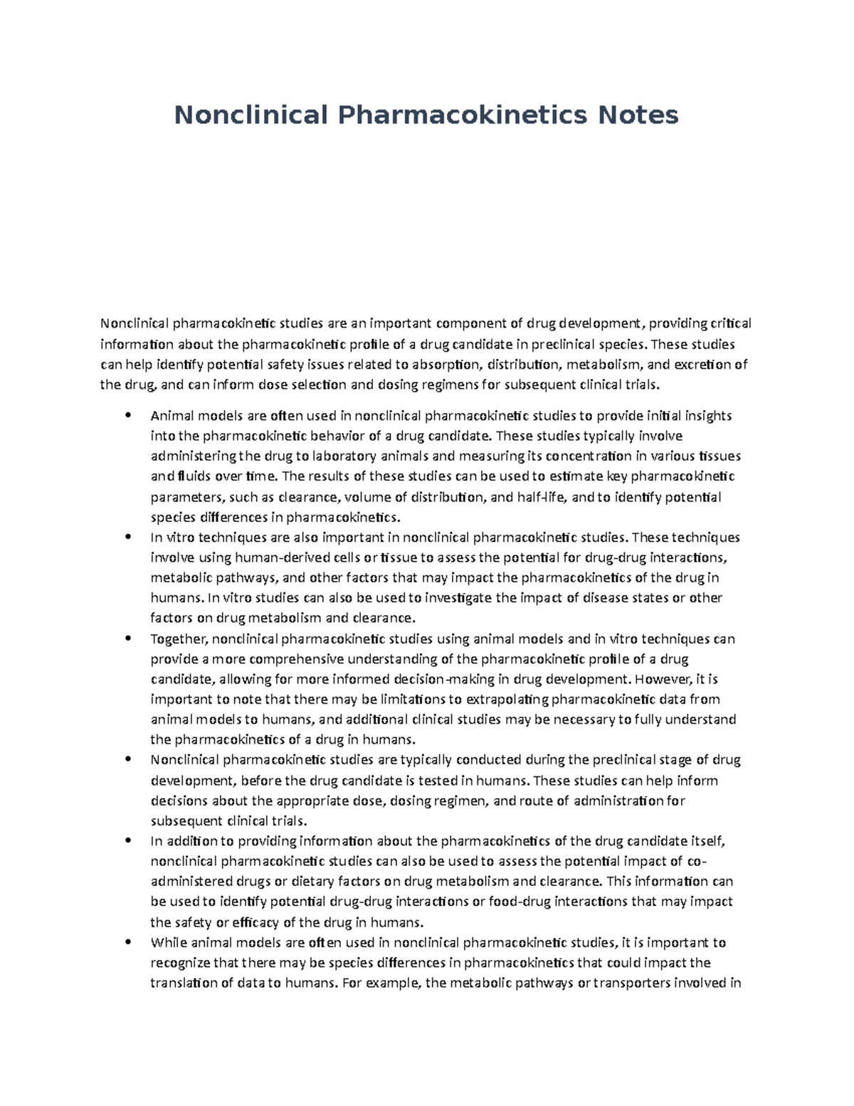 Nonclinical Pharmacokinetics Notes - Nonclinical Pharmacokinetics Notes ...