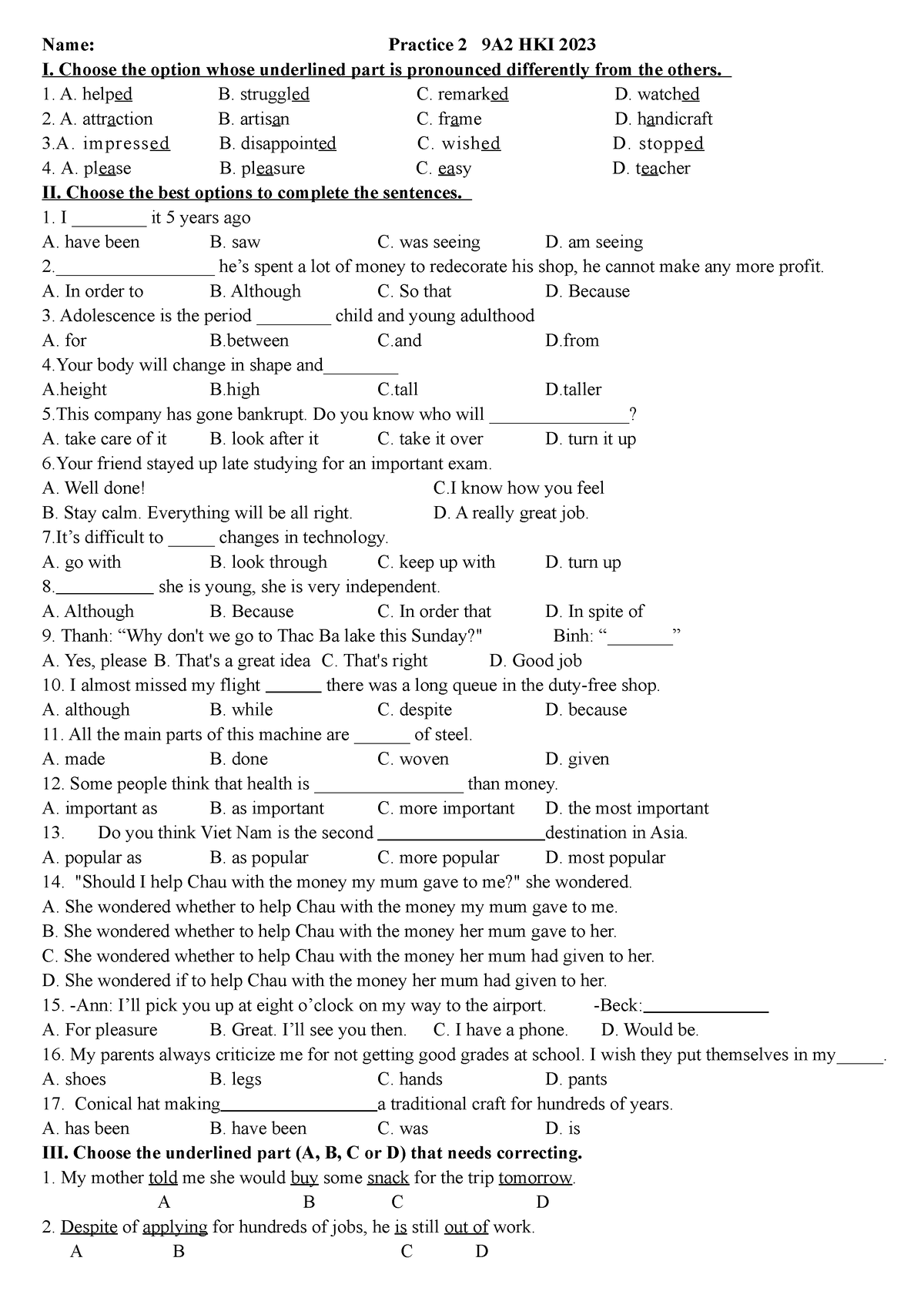 Practice 2 9A2 HKI 2023 - Exercises - Name: Practice 2 9A2 HKI 2023 I ...