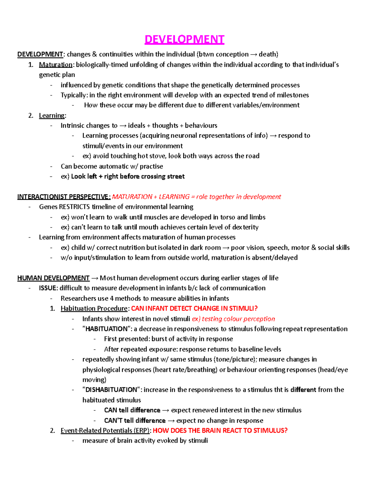 Psych 1XX3 Master Doc Notes - DEVELOPMENT DEVELOPMENT: changes ...