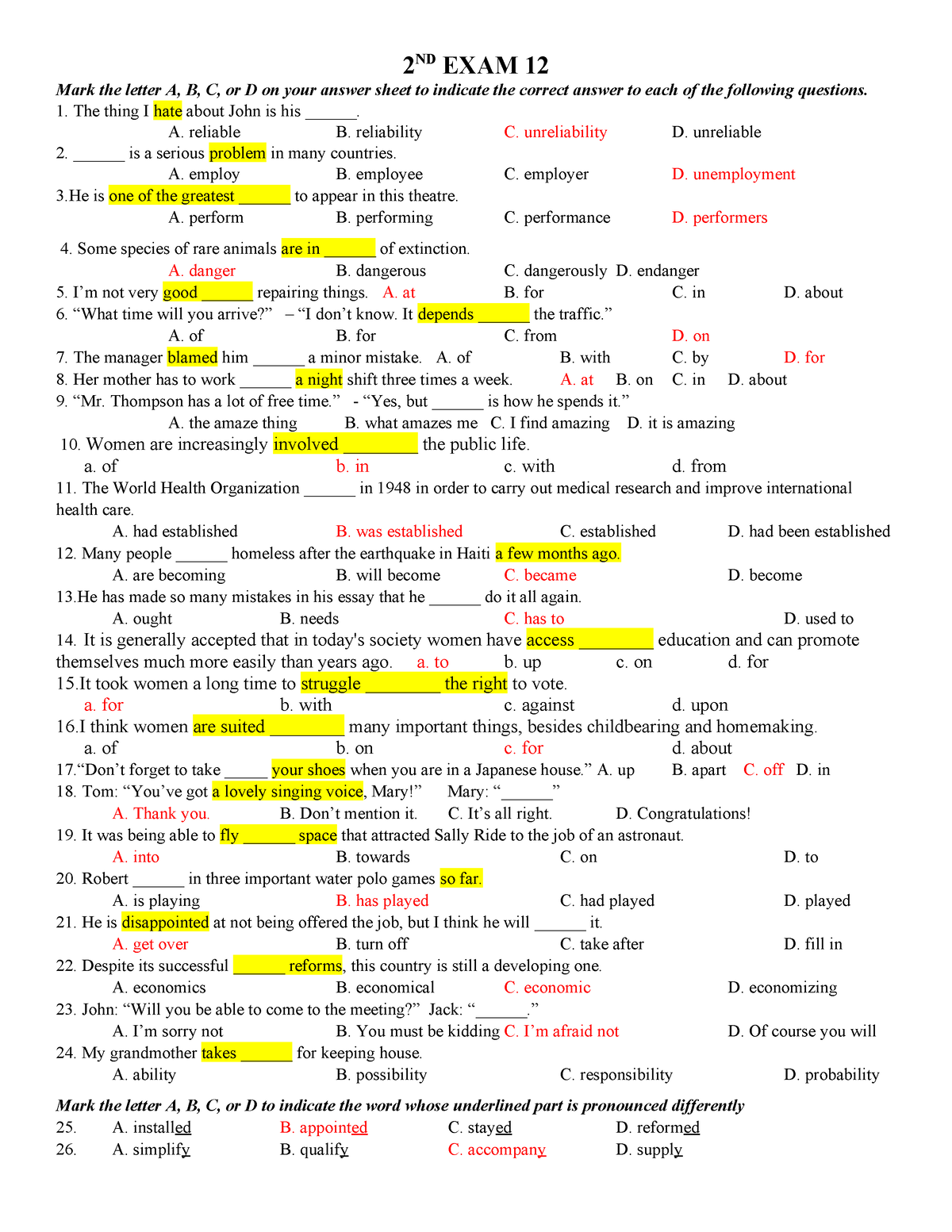 2nd Revision 12- 1 - BASIC - 2 ND EXAM 12 Mark The Letter A, B, C, Or D ...