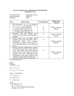 BJT Matemetika - Lembar Jawaban Tugas Matematika - Matematika Ekonomi ...