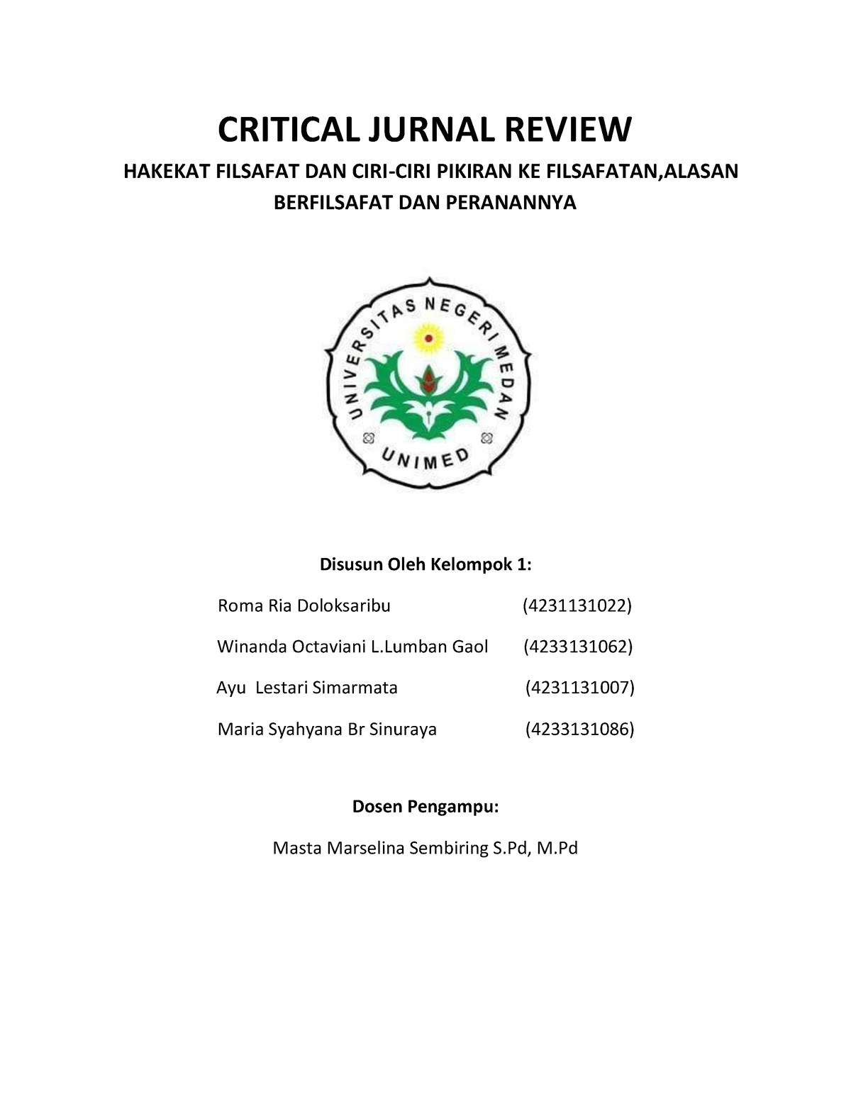 Cjr Filsafat Kel 1 Yang Bab 1 Bab 2 Critical Jurnal Review Hakekat Filsafat Dan Ciri Ciri 