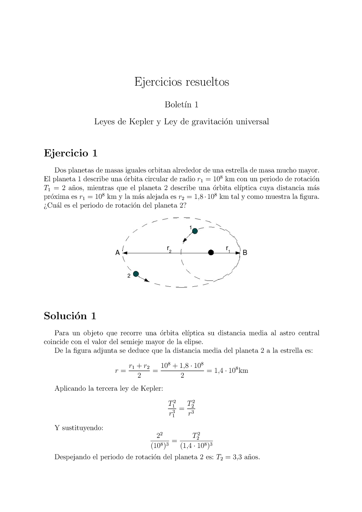 Ejercicios - Leyes De Kepler - Ejercicios Resueltos Bolet ́ın 1 Leyes ...