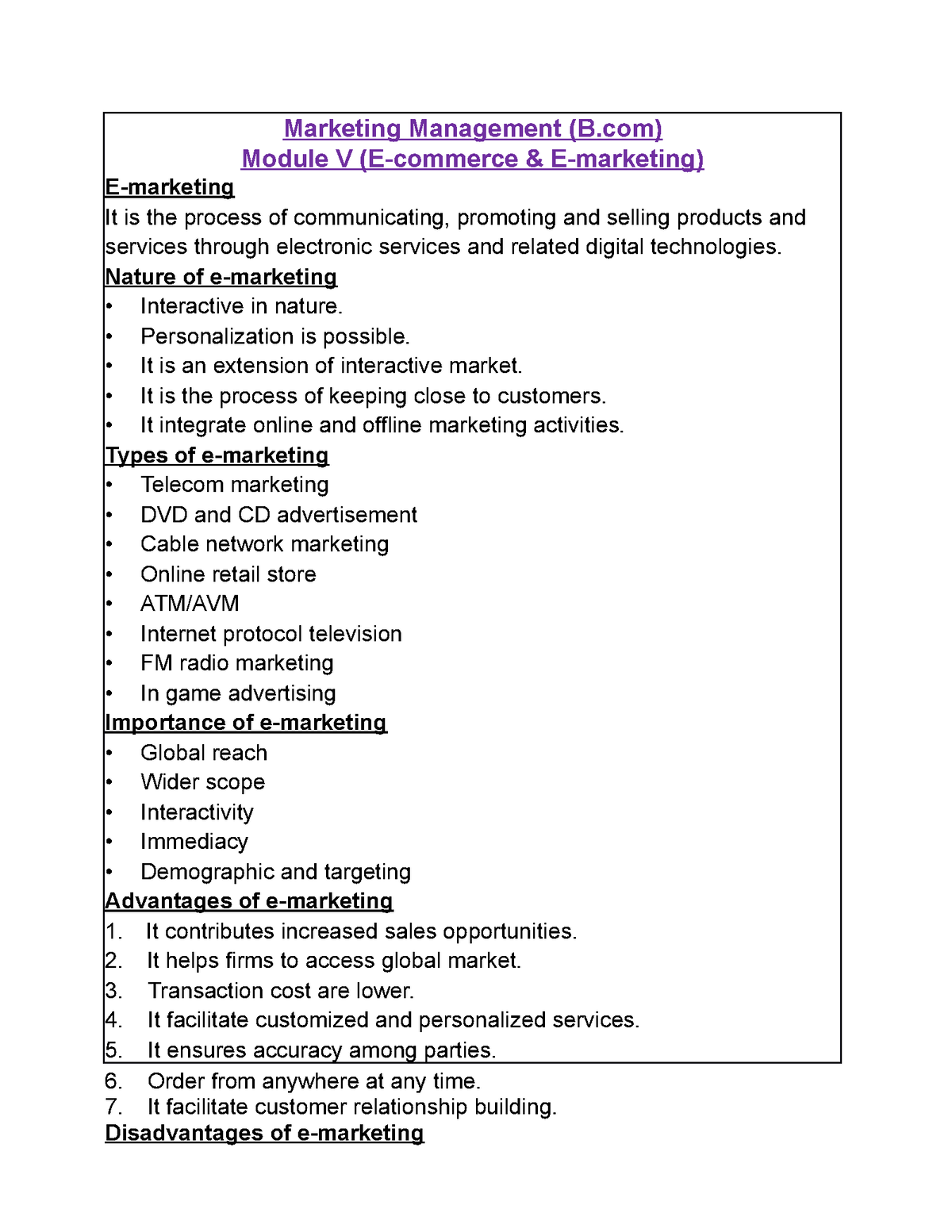 Marketing Module 5 Bcom Calicut University - Marketing Management (B ...