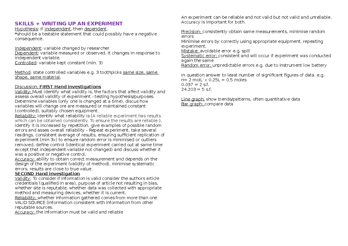 Skillsexperiment write up SKILLS + WRITING UP AN EXPERIMENT