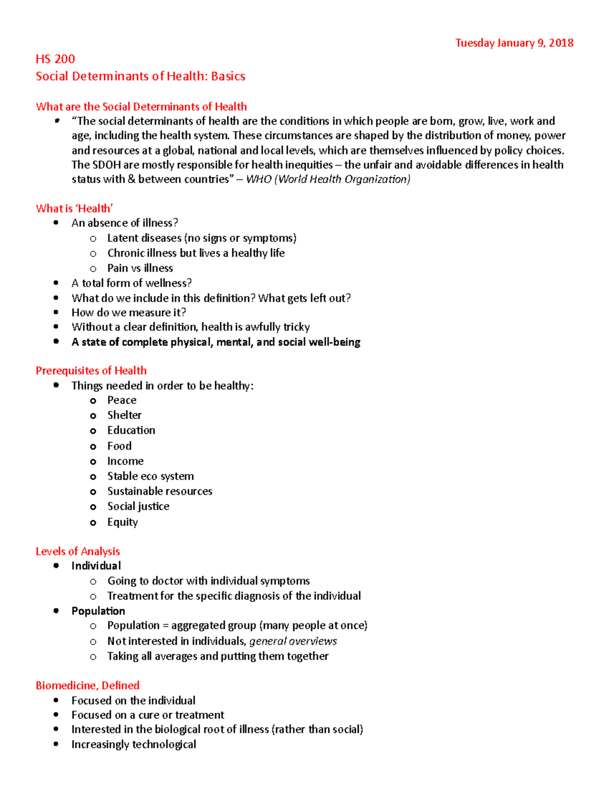 Lecture 1 Social Determinants Of Health Basics Tuesday January 9