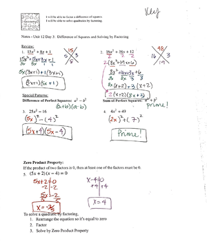 Key - Unit 12 Day 4 Quadratic Formula - MTH 250 - Studocu