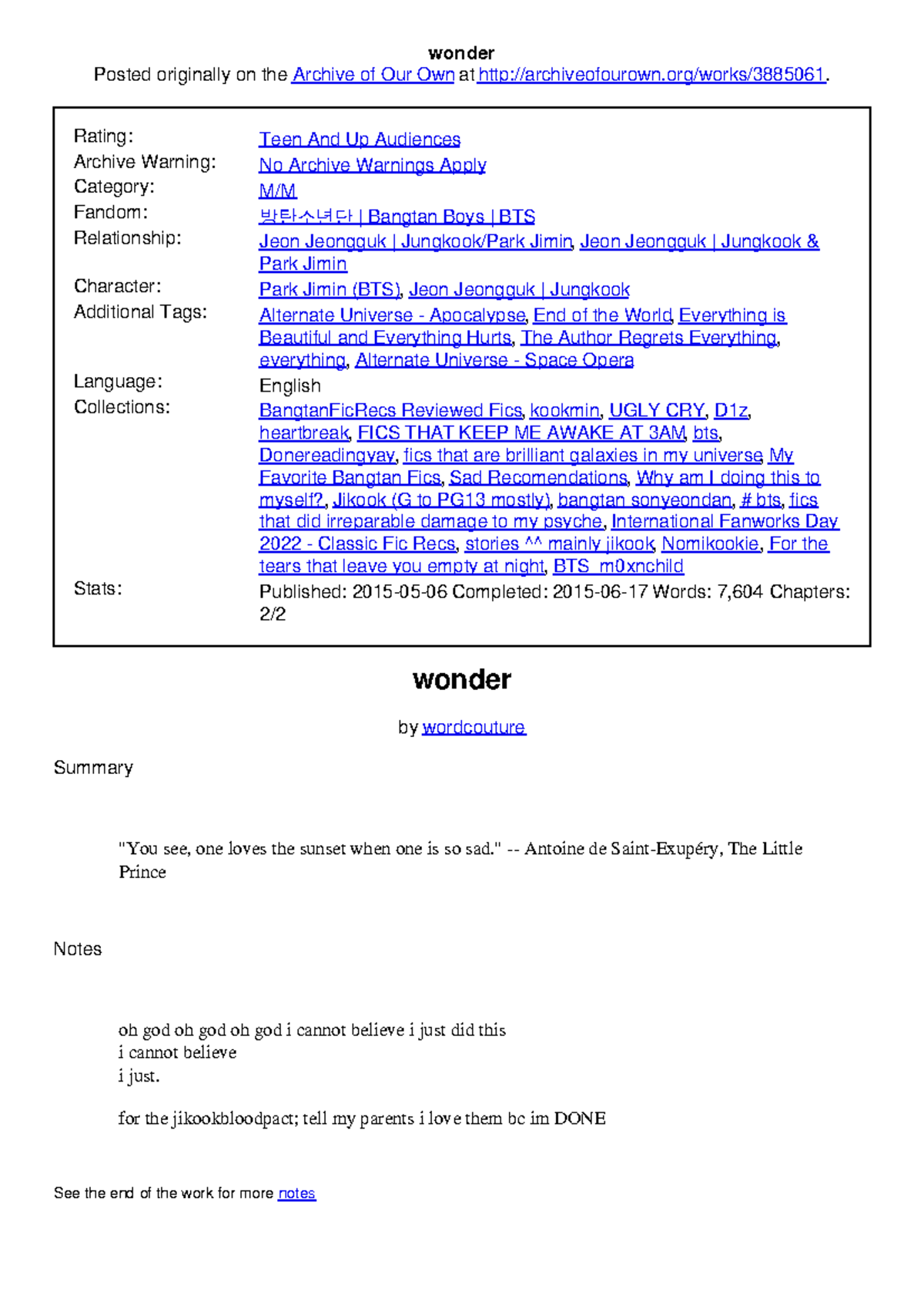 Wonder - wonder Posted originally on the Archive of Our Own at ...