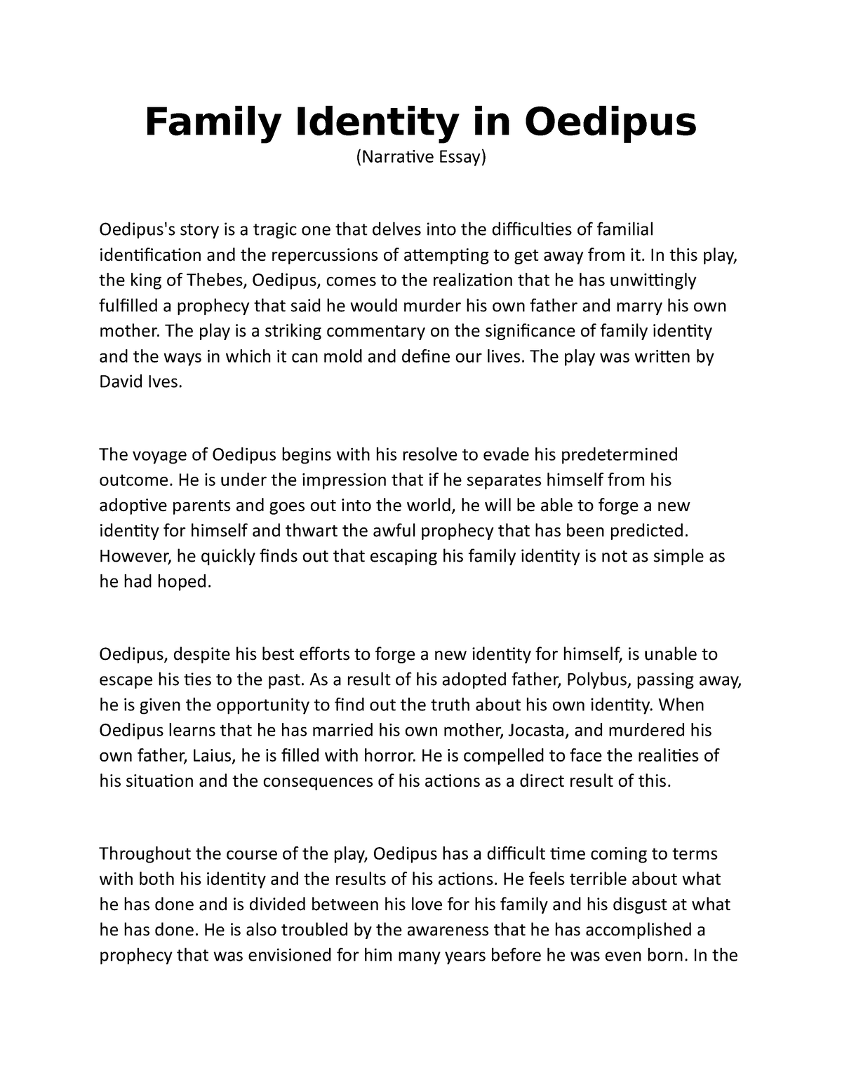 oedipus analysis essay
