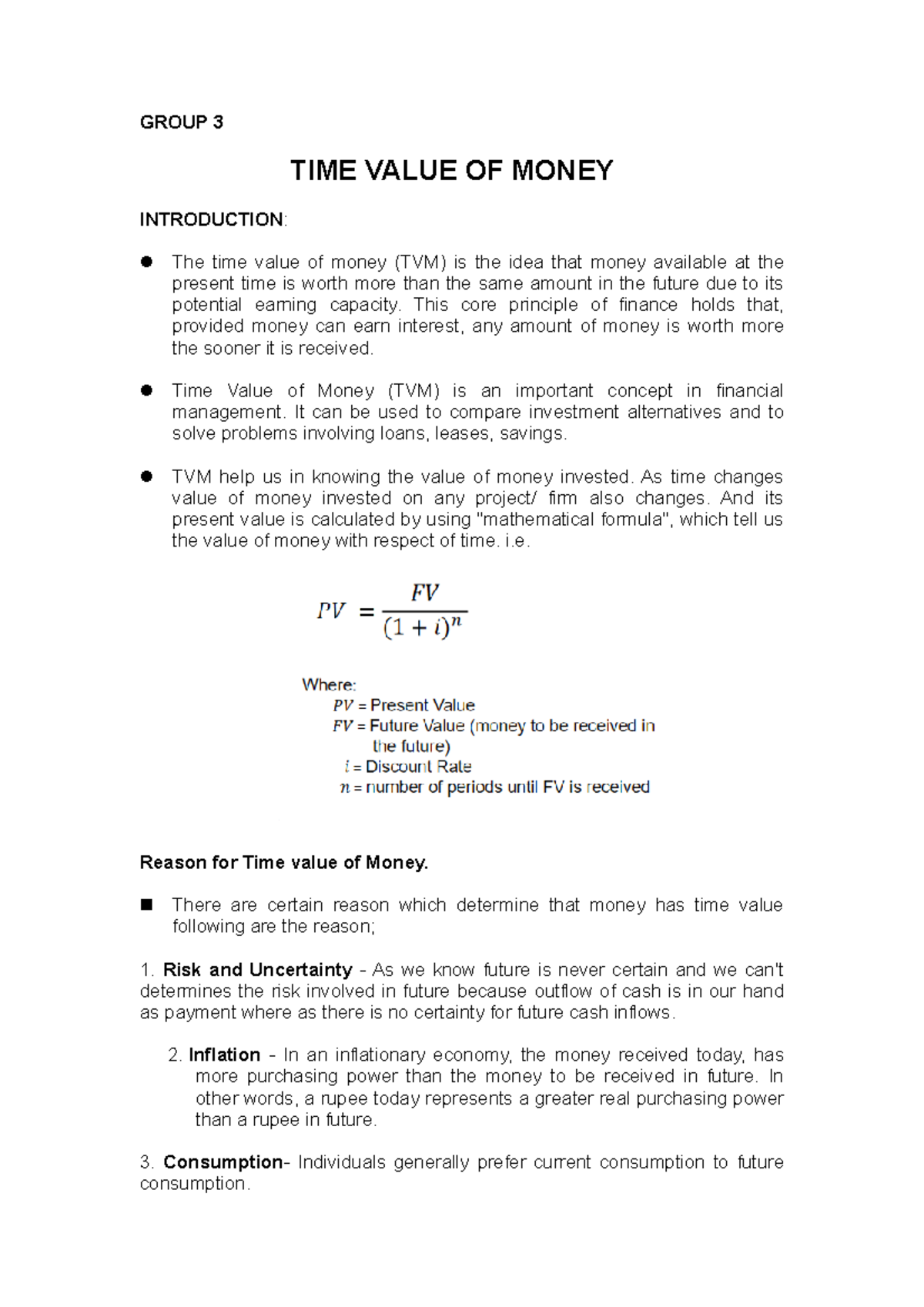 Group 3 (PF) - uhiufhv - GROUP 3 TIME VALUE OF MONEY INTRODUCTION: The ...