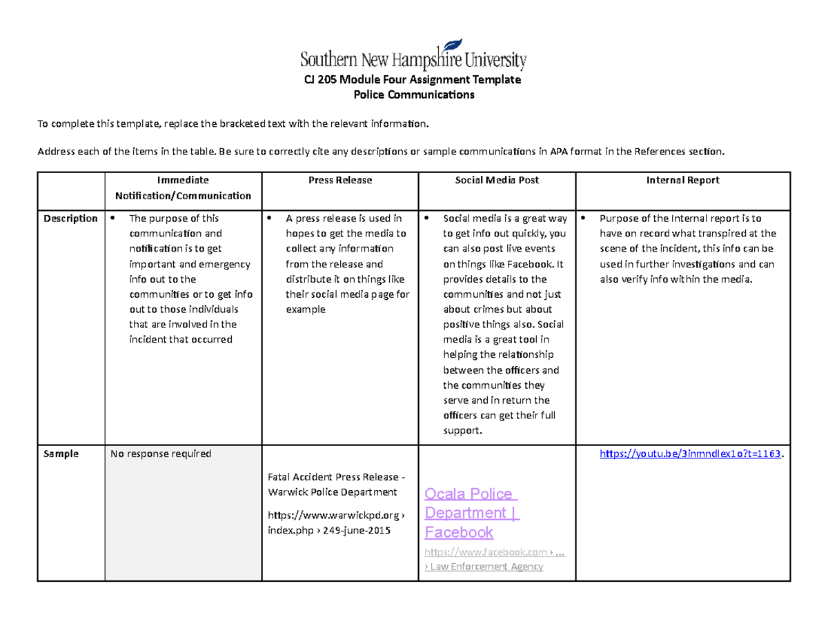 Cj 205 assisgnment 4 template lori - CJ 205 Module Four Assignment ...