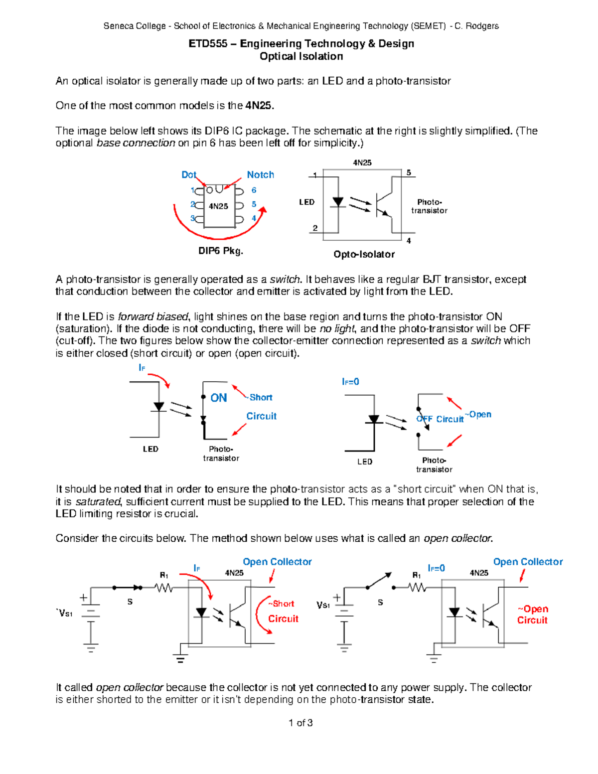 Optical Isolation - for merge - Seneca College - School of Electronics ...