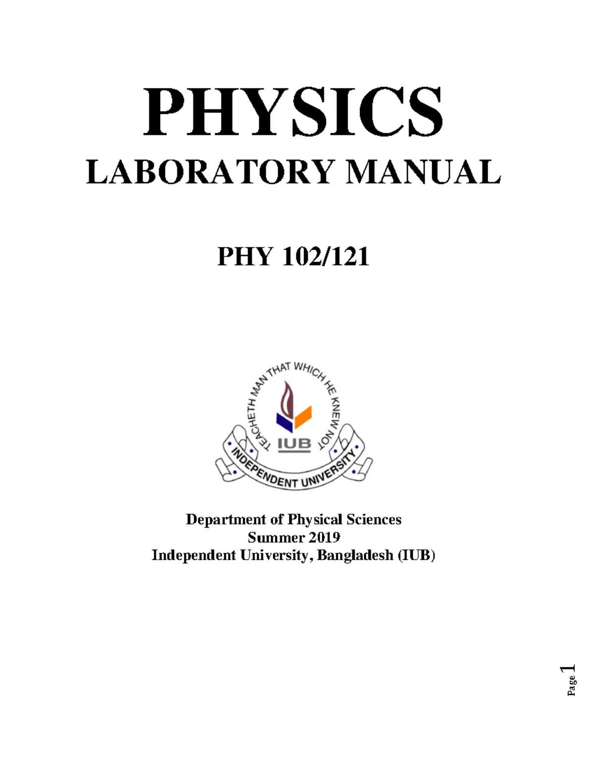 PHY 102L - Bhai eta amr lagbe hudai eto pera ato pera dey - 1 PHYSICS ...