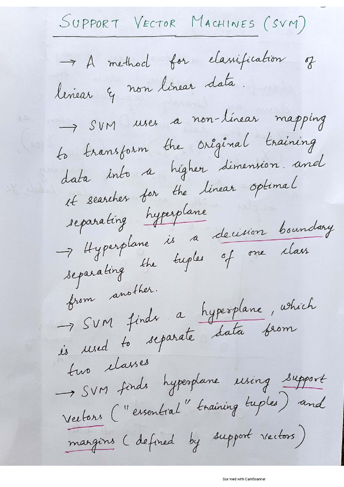 Module 4 SVM lecture notes ravi - Data Mining and Ware Housing - Studocu