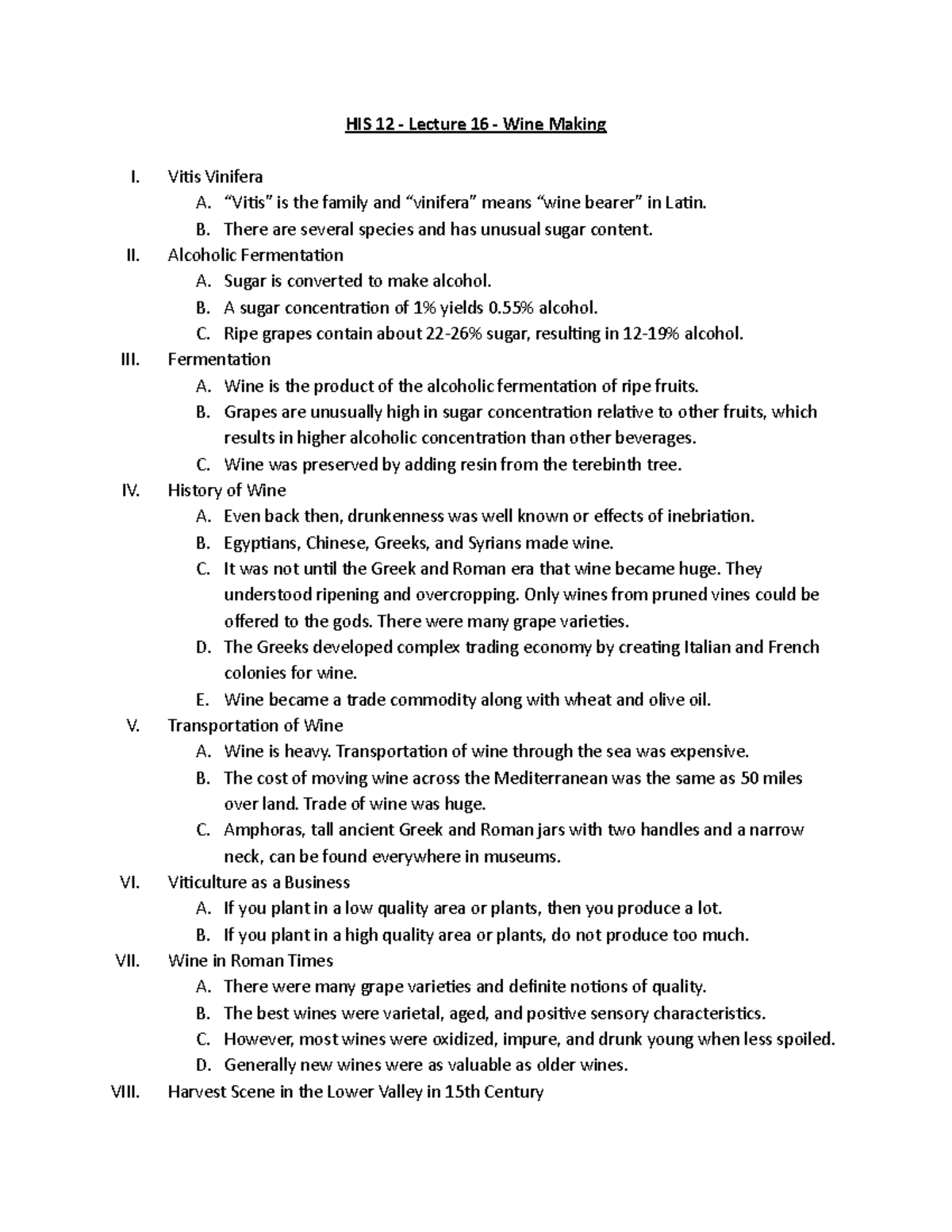 HIS 12 - Lecture 16 - Wine Making - HIS 12 - Lecture 16 - Wine Making I ...