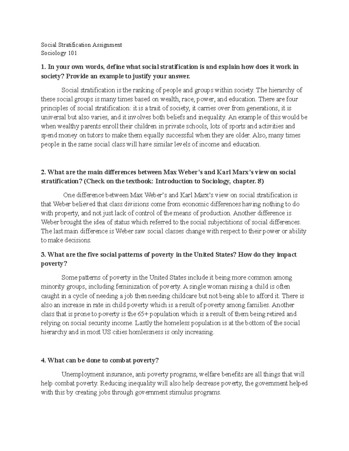 Social Stratification Assignment - Social Stratification Assignment ...