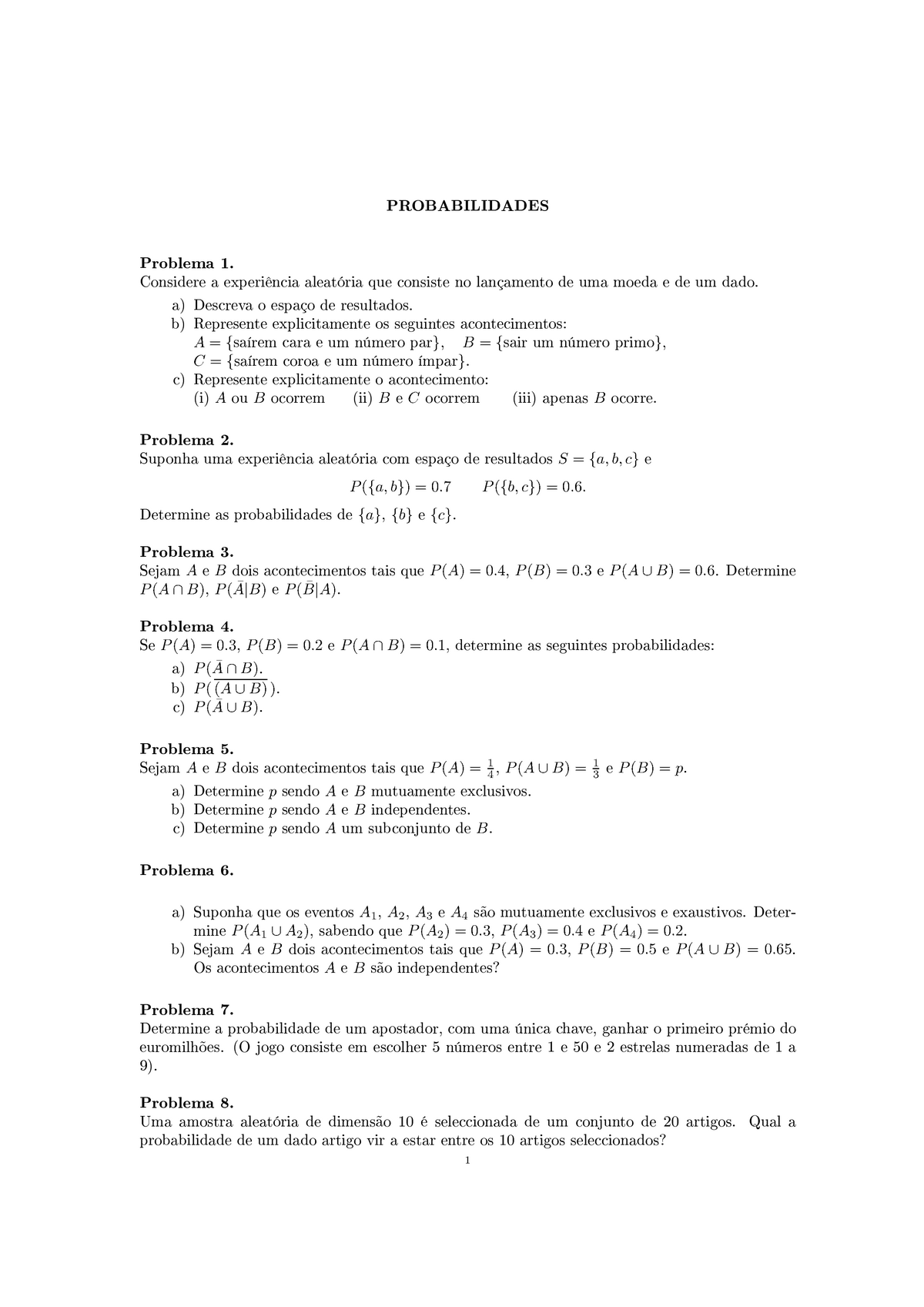 Exercicios-1 - Trabalhos - A={ },B={ }, C={ } A B B C B S={a, B, C} P ...