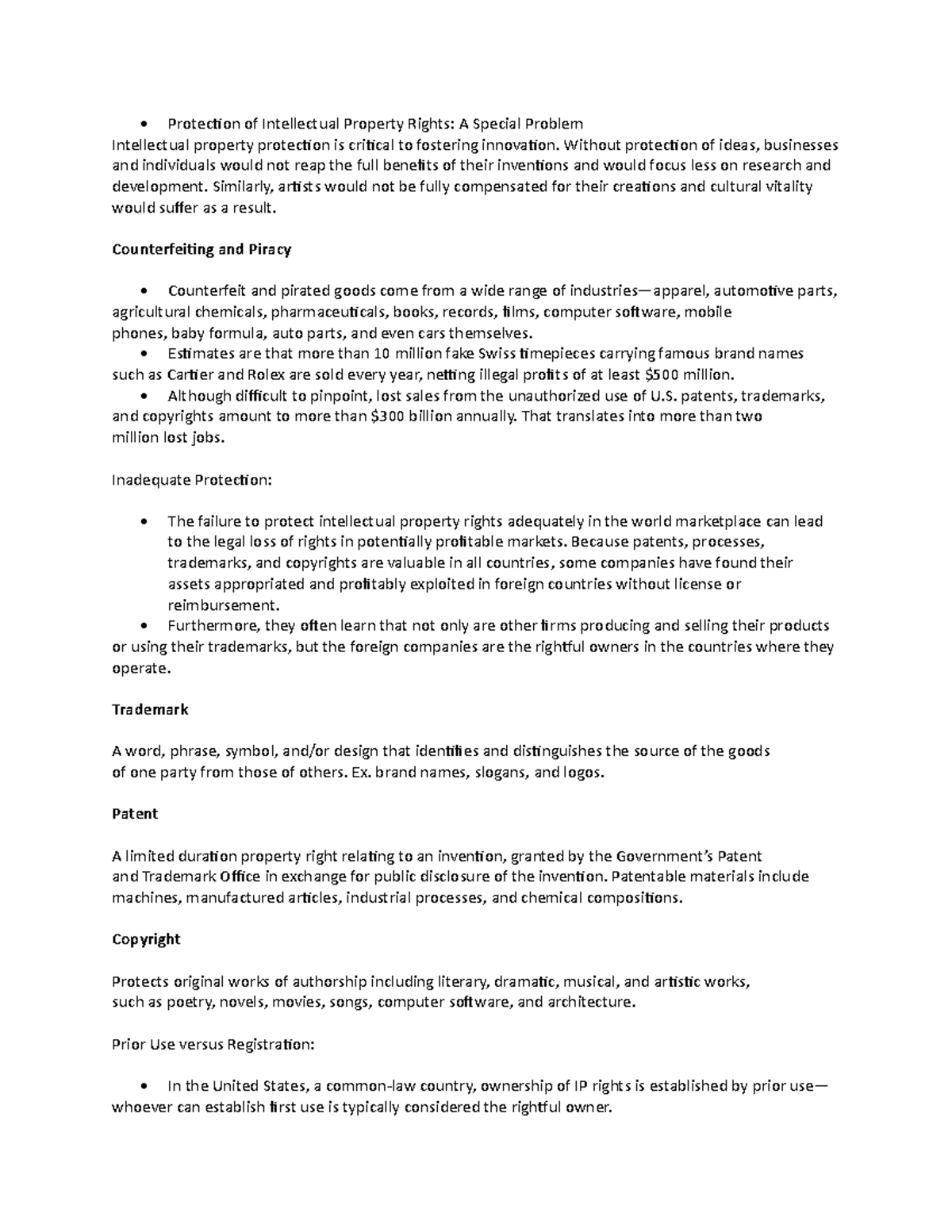 The Marketing Plan in an International Market Protection of Intellectual Property Rights A