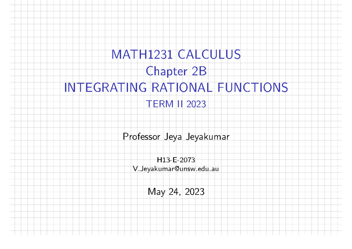 Jeya chap2B 1231 2023 - class notes - MATH1231 CALCULUS Chapter 2B ...