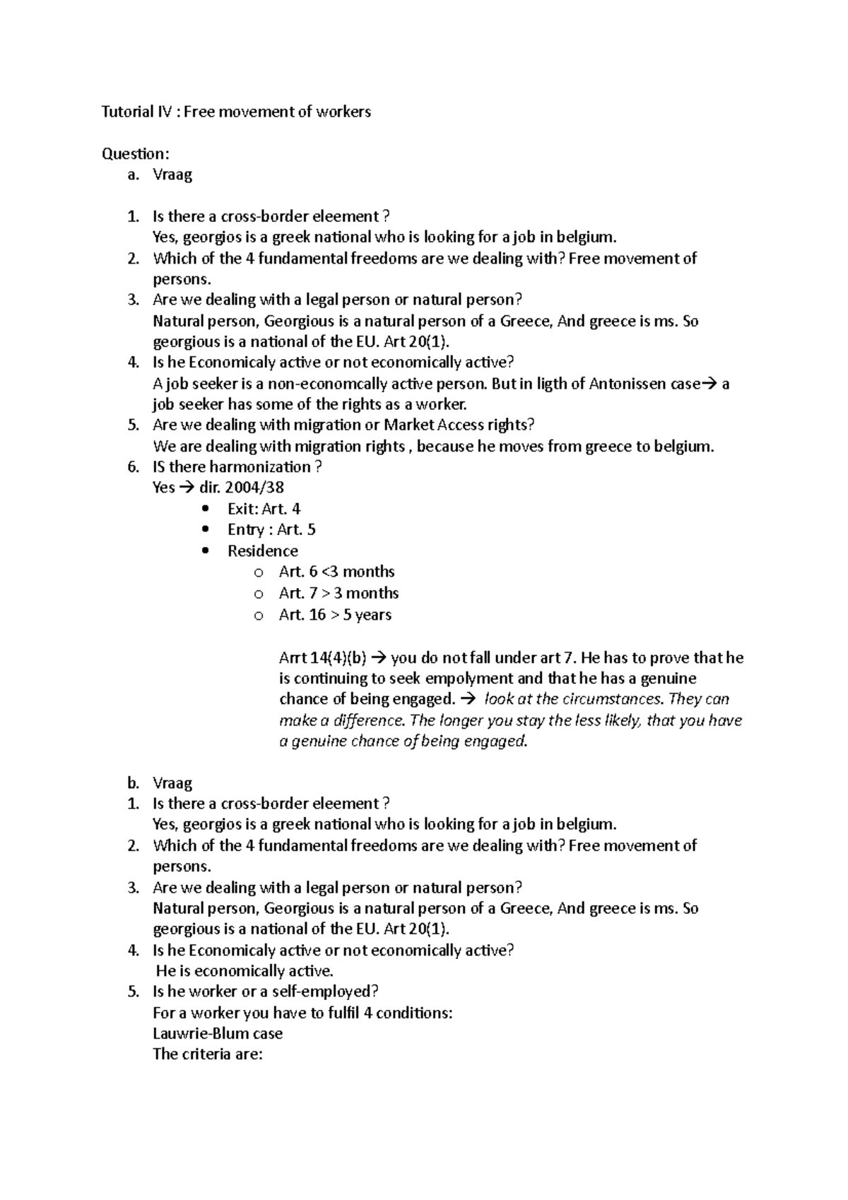 Tutorial 4 - Stappenplan voor de werkgroep - Tutorial IV : Free ...