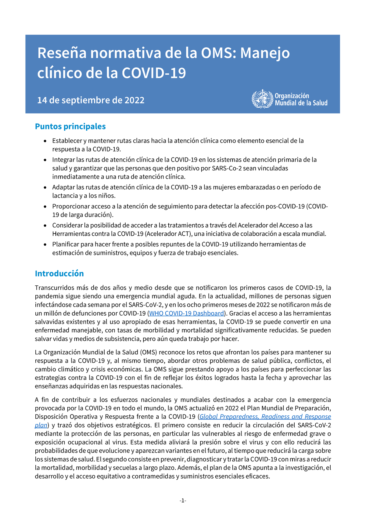 WHO 2019 N Co V Policy Brief Clinical 2022 - Reseña Normativa De La OMS ...