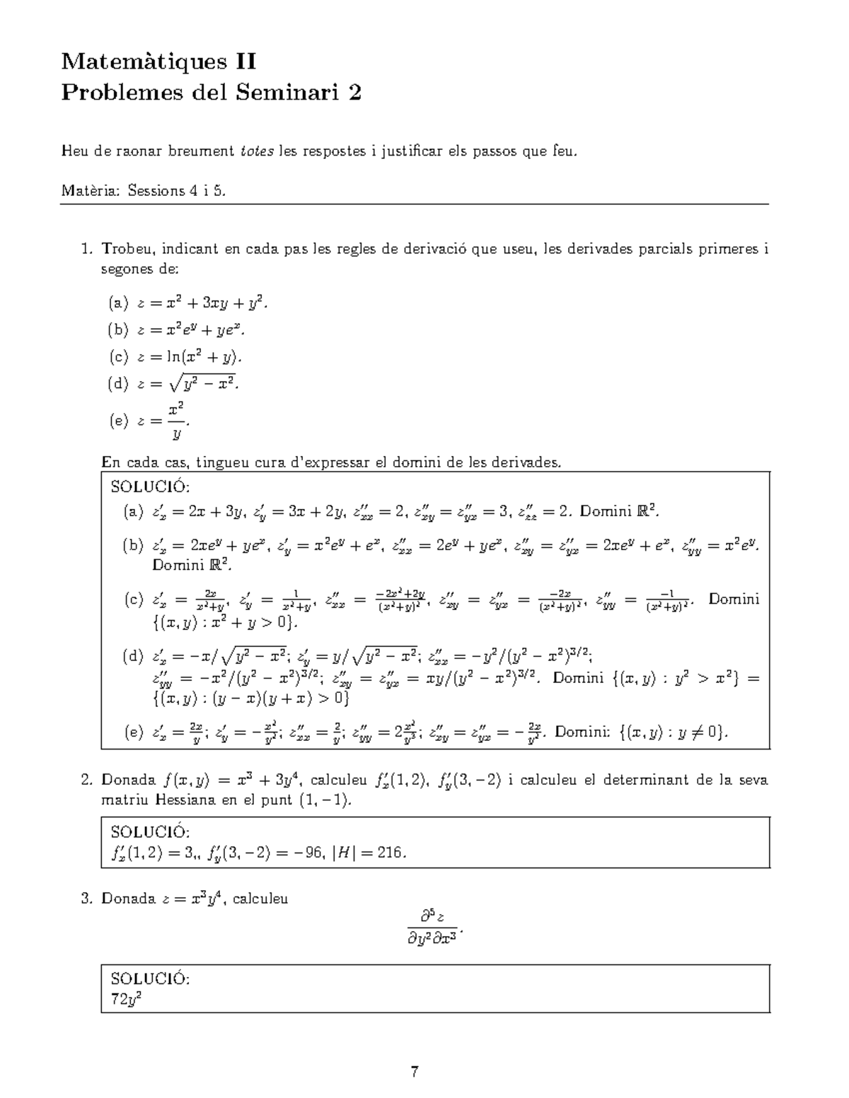 Soluciones Seminario 2 - Matem` Atiques II Problemes Del Seminari 2 Heu ...