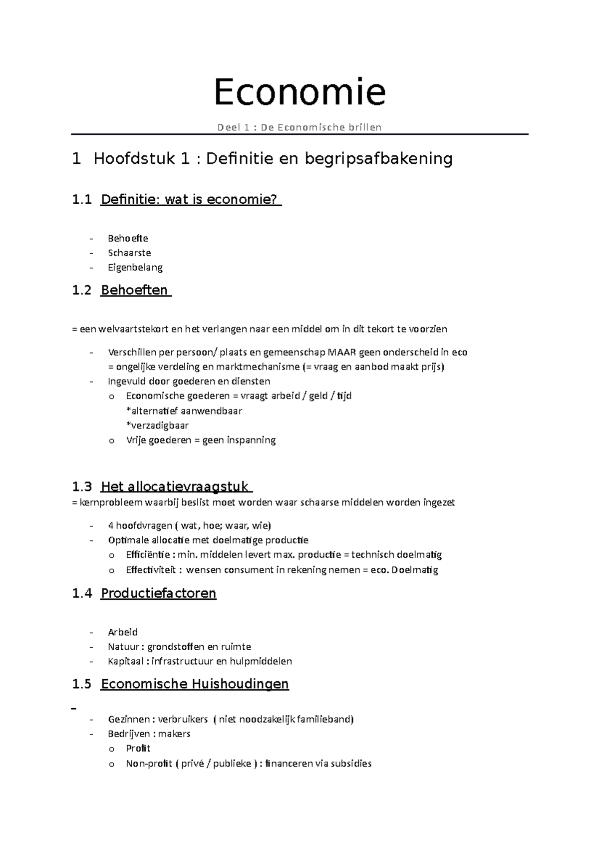 Samenvatting Deel 1 Economie - Economie Deel 1 : De Economische Brillen ...