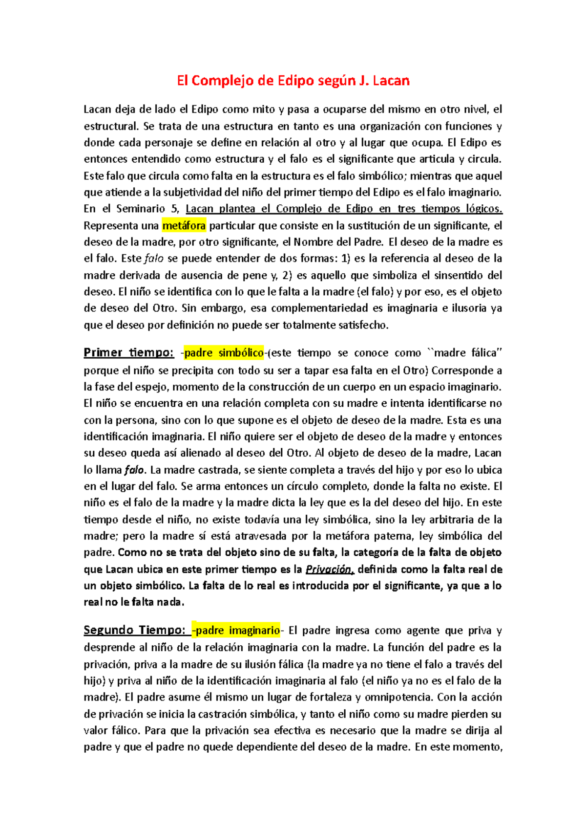 El Complejo de Edipo 3 tiempos resumen El Complejo de Edipo según J