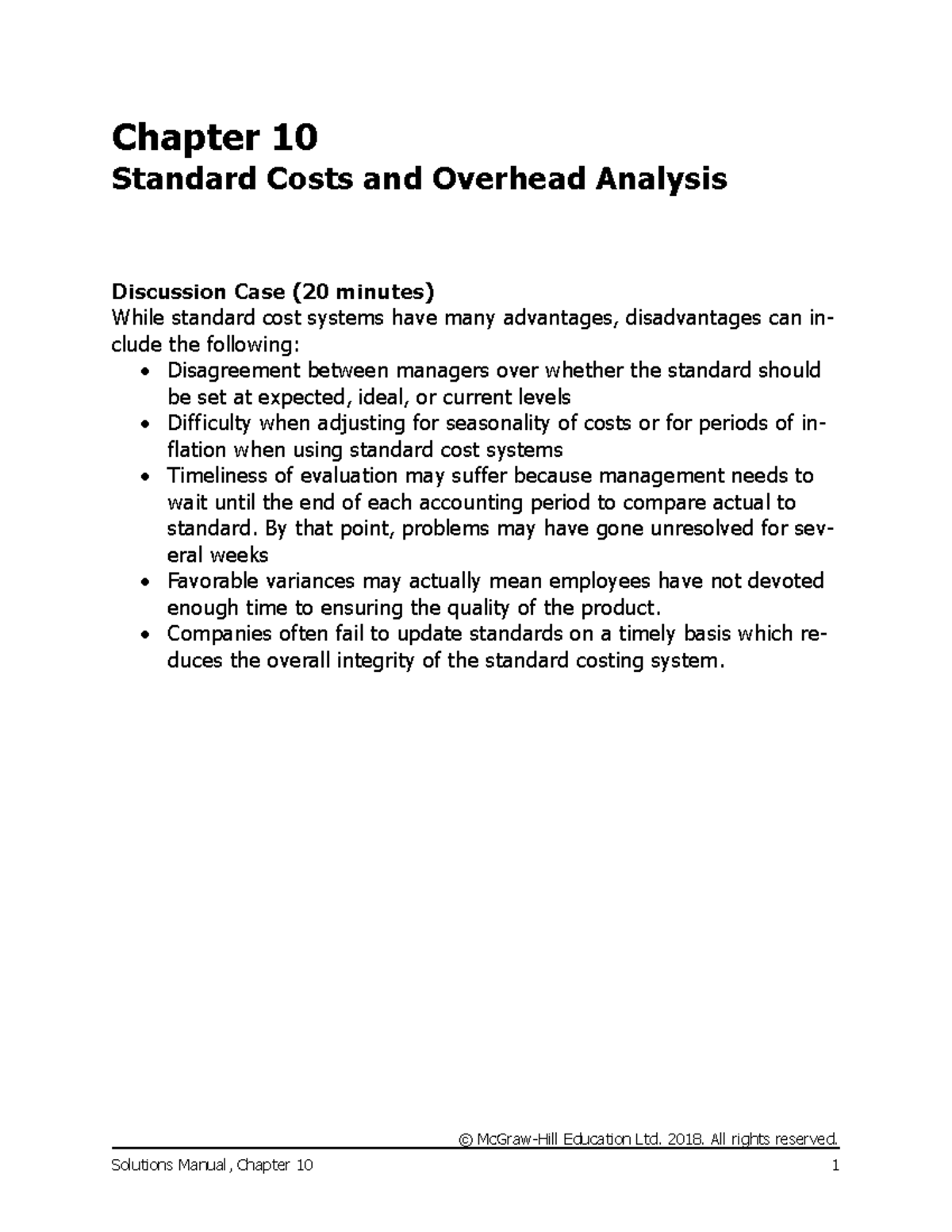 Chapter 10 Solutions - Managerial Accounting ACC433 - © McGraw-Hill ...