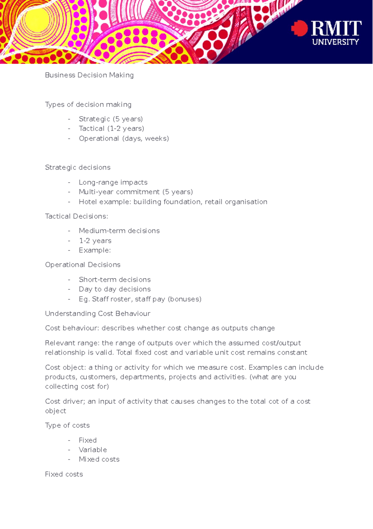 Decision Making - brief lecture notes - Business Decision Making Types ...