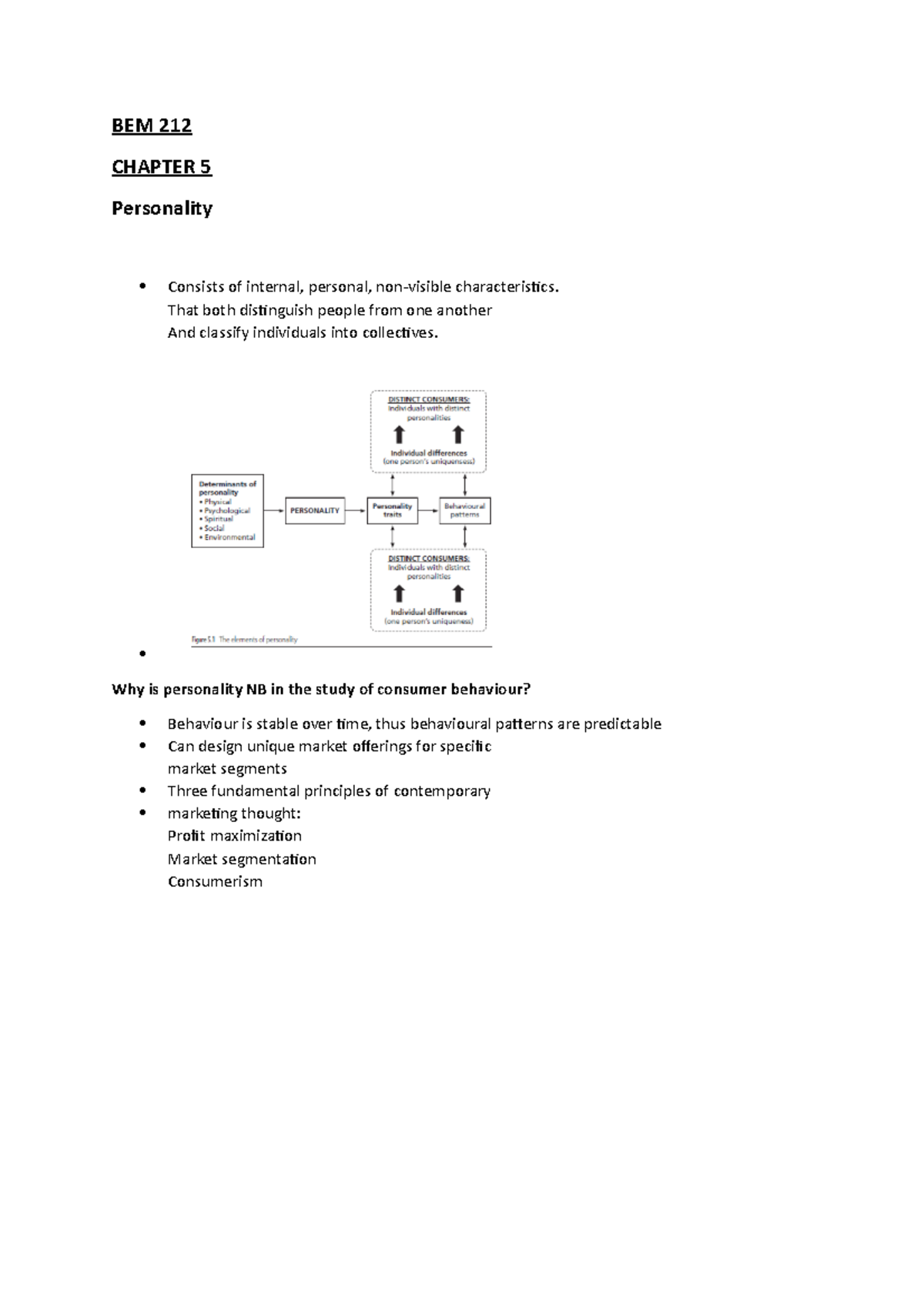 Chapter 5 BEM 212 - BEM 212 CHAPTER 5 Personality Consists of internal ...