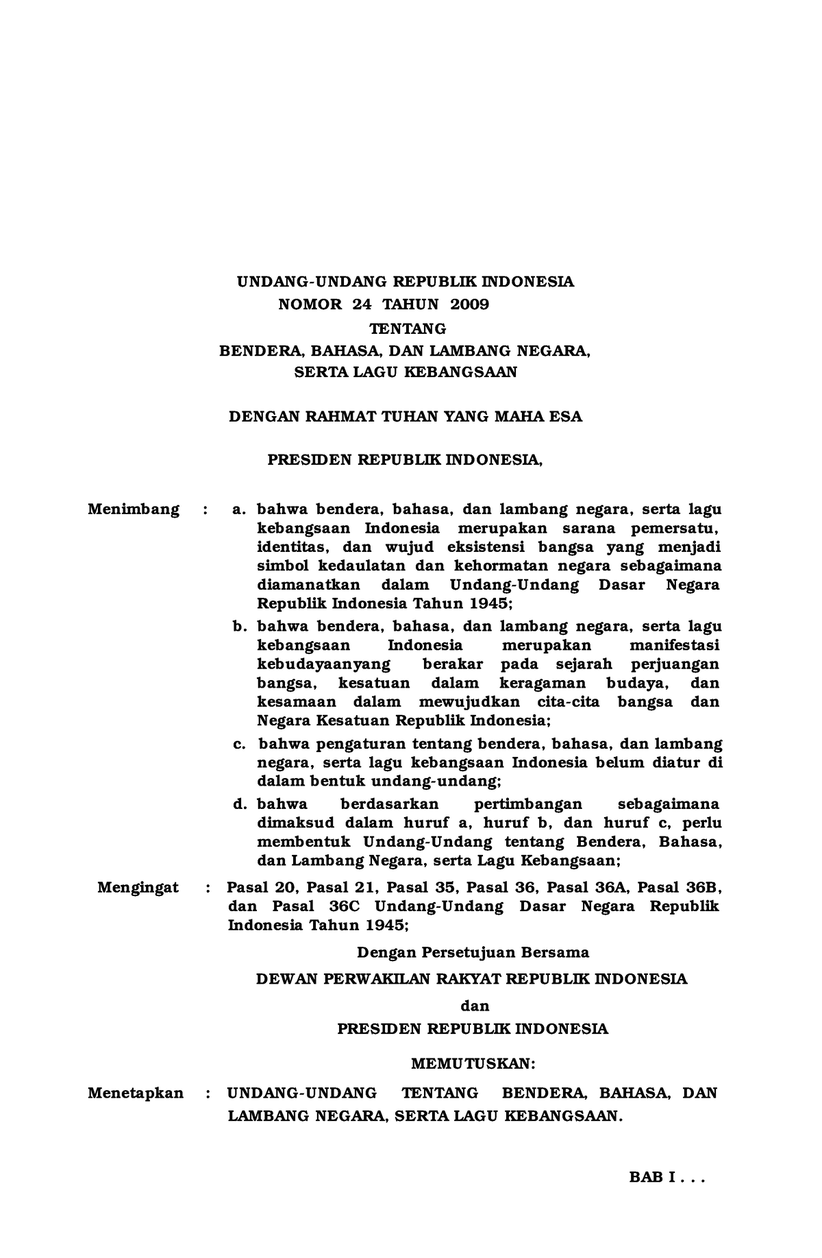 UU Nomor 24 Tahun 2009 - Abnjhjd - UNDANG-UNDANG REPUBLIK INDONESIA ...