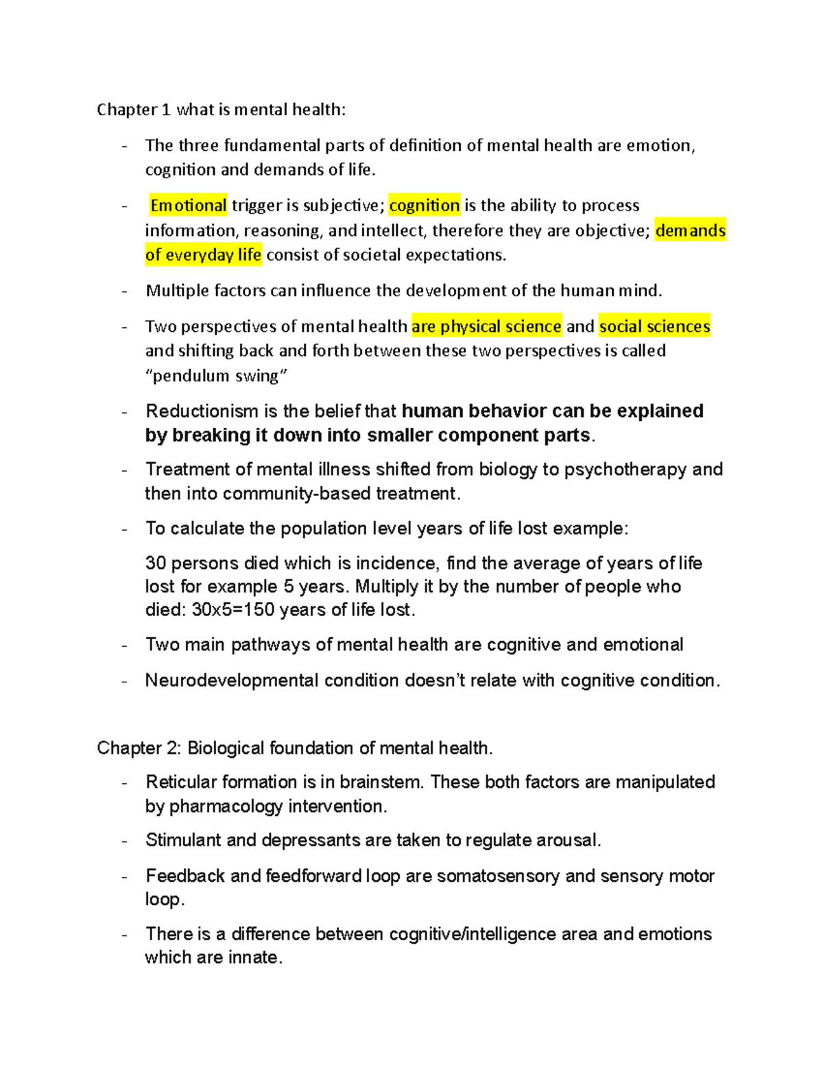 HSS 2105 notes Chapter 1 what is mental health The three fundamental